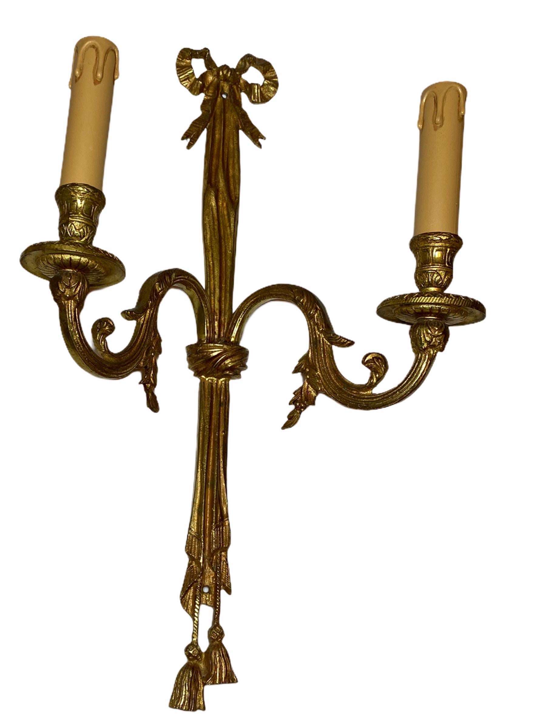 Mid-20th Century Large Pair of Empire Wall Sconces in Bronze, Italy For Sale