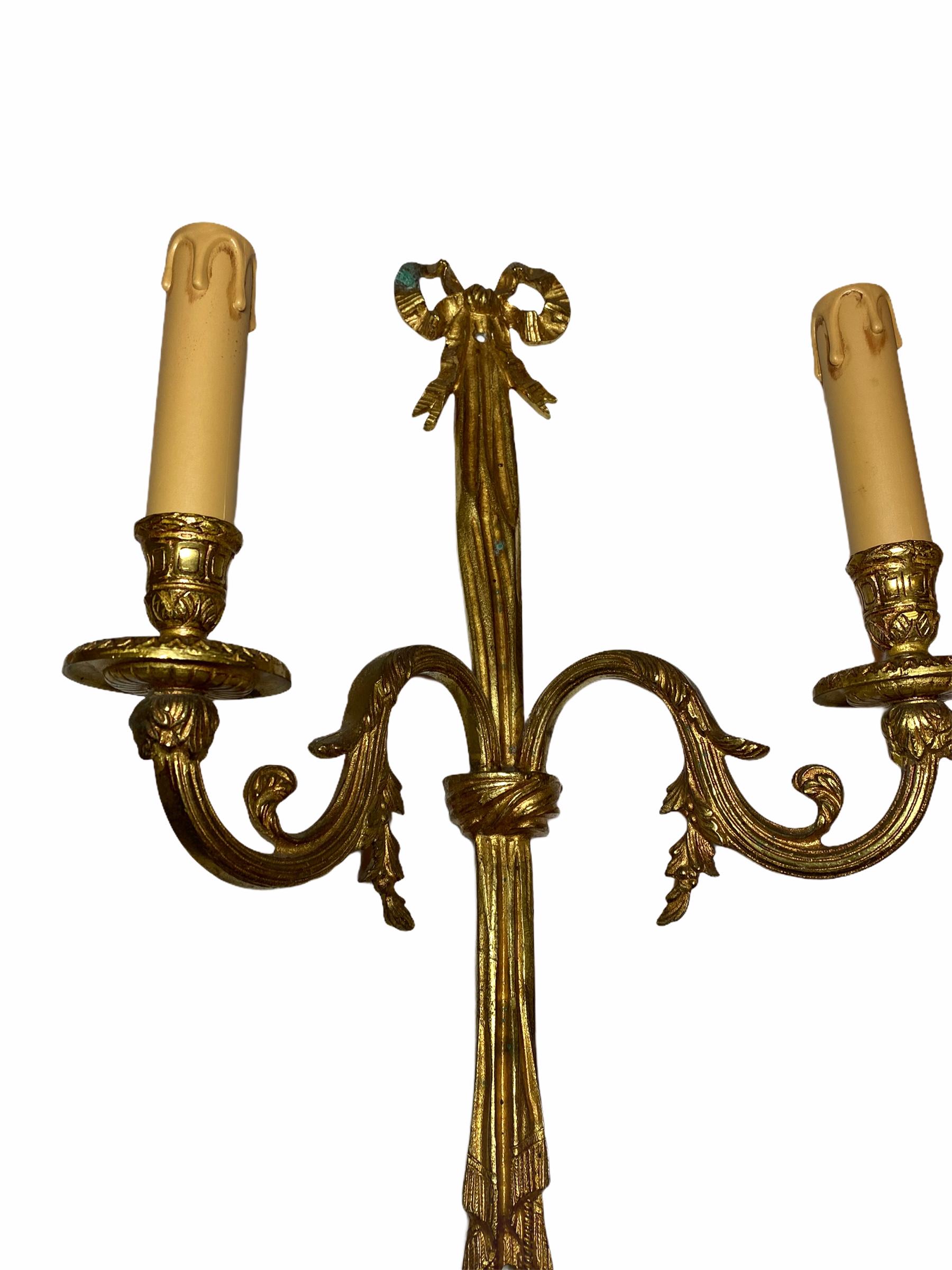 Large Pair of Empire Wall Sconces in Bronze, Italy For Sale 2