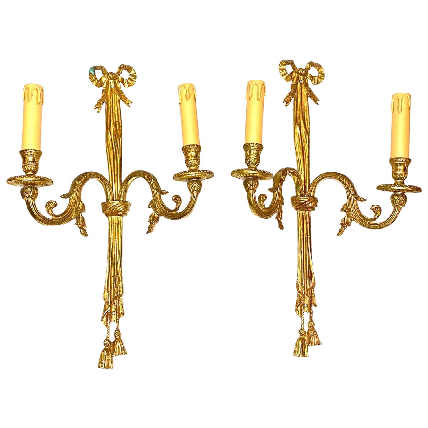 Large Pair of Empire Wall Sconces in Bronze, Italy For Sale