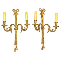 Large Pair of Empire Wall Sconces in Bronze, Italy