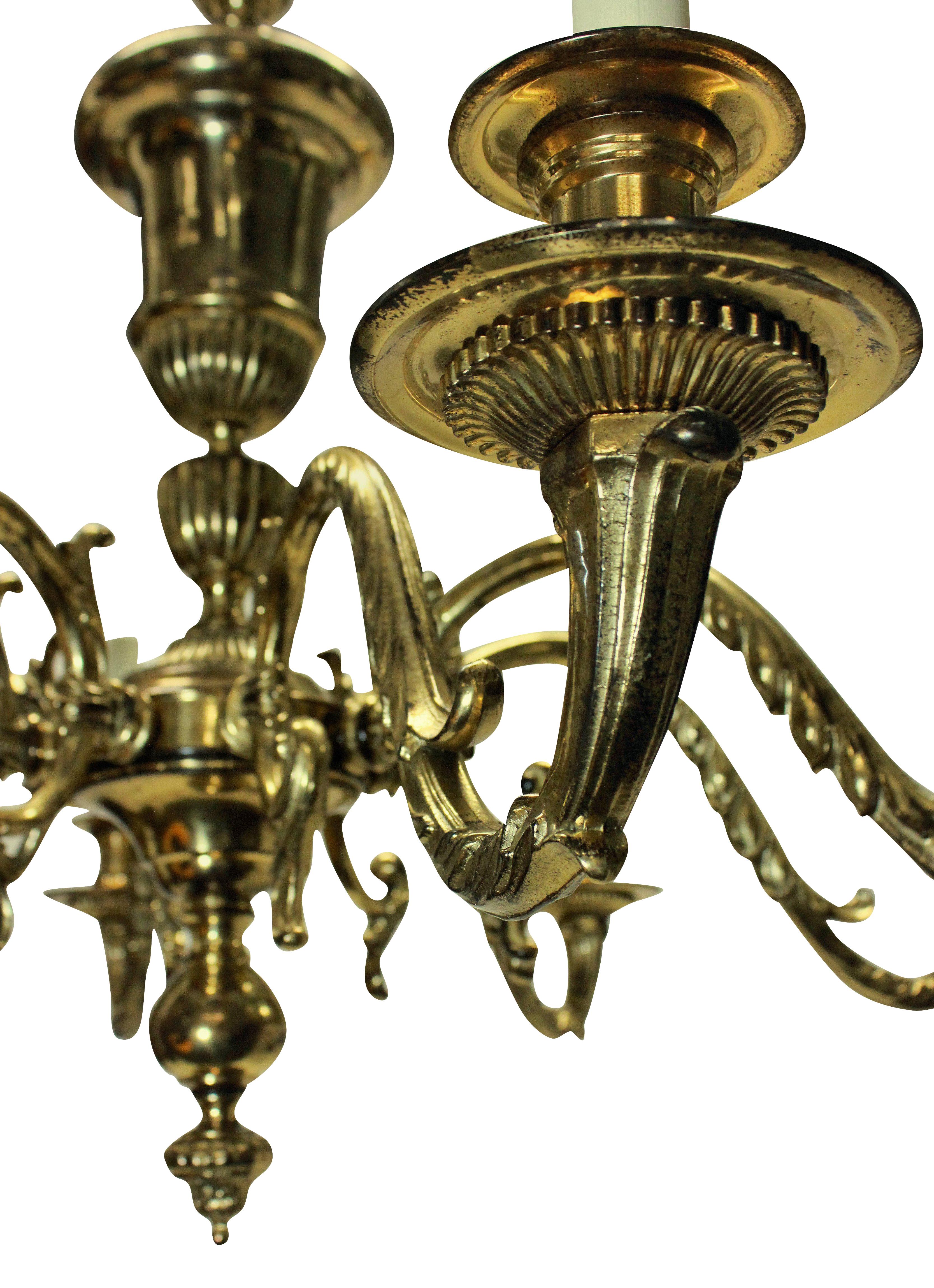Brass Large Pair of English Charles II Style Chandeliers