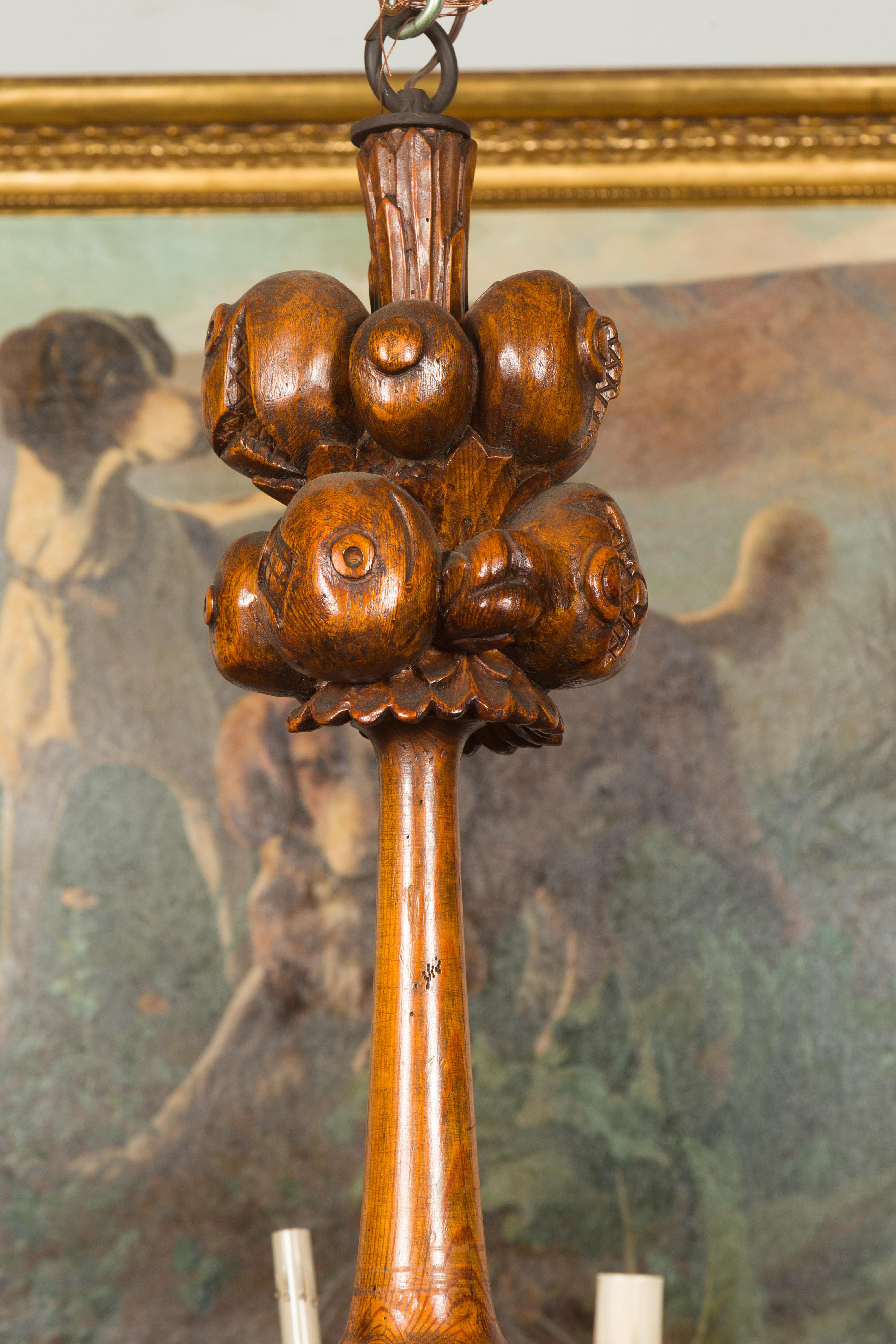 Large Pair of English Six-Light Chandeliers with Carved Fruits, circa 1920 2