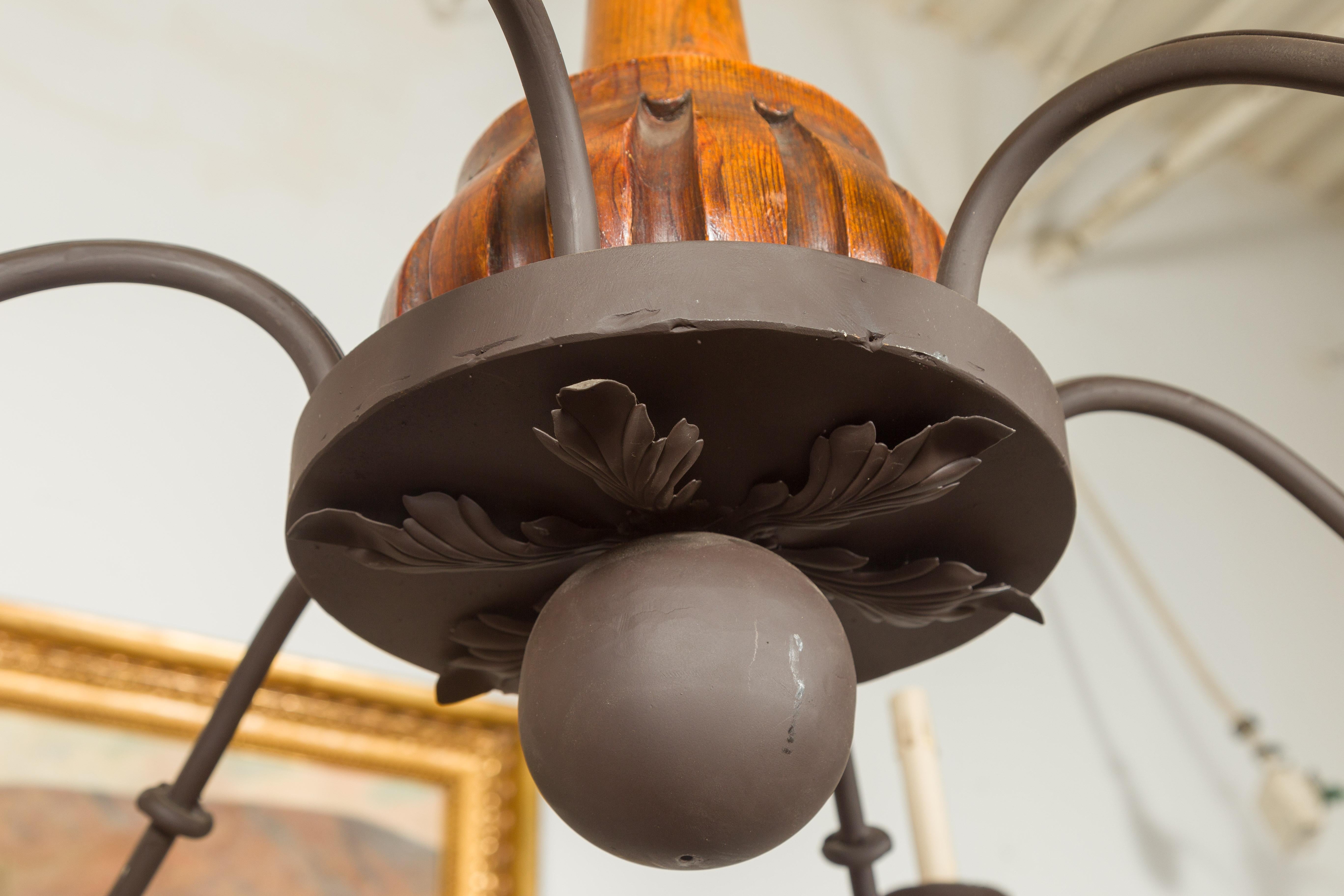 Large Pair of English Six-Light Chandeliers with Carved Fruits, circa 1920 5