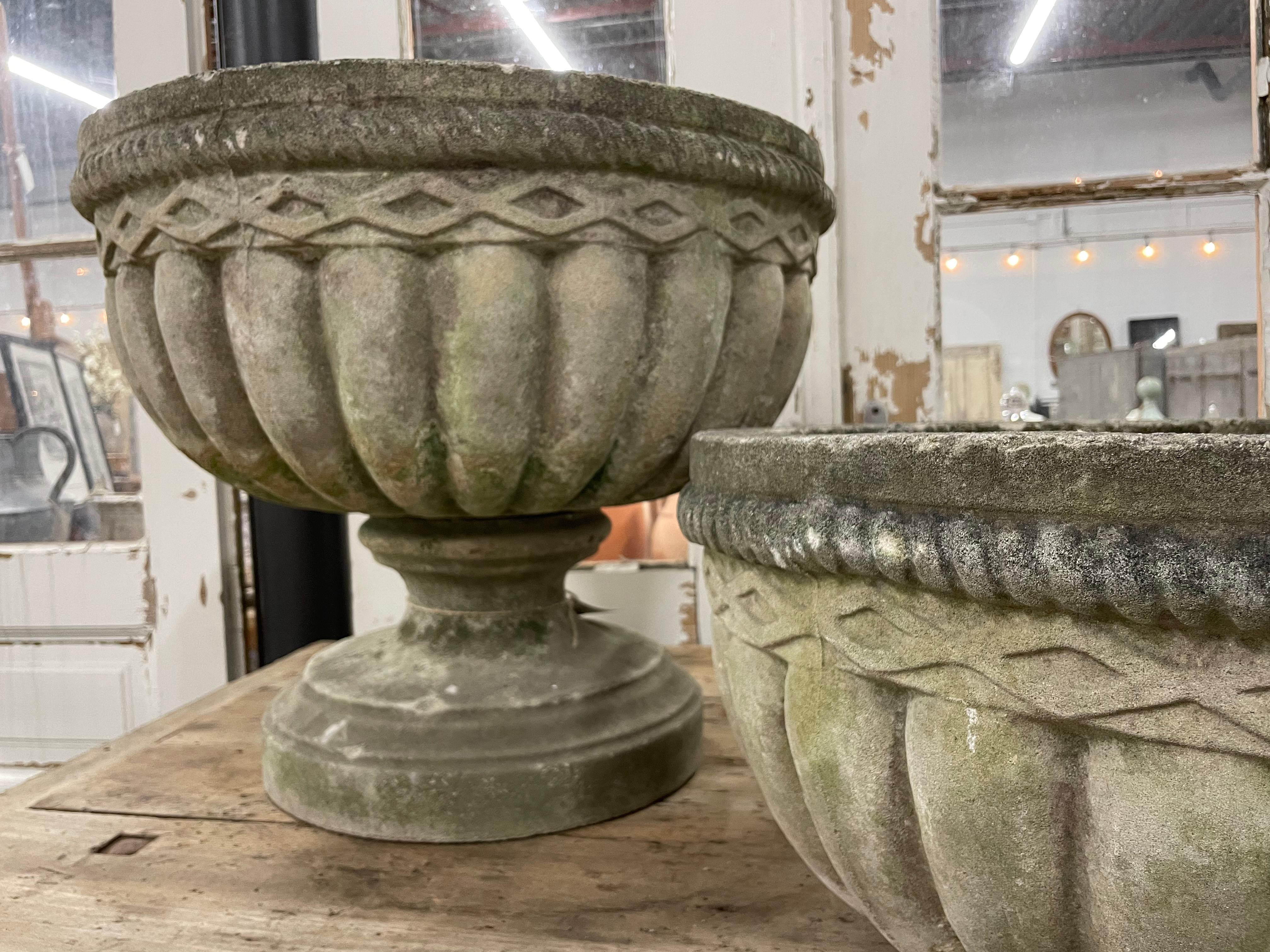 Large Pair of English Vintage Composite Stone Urns 3