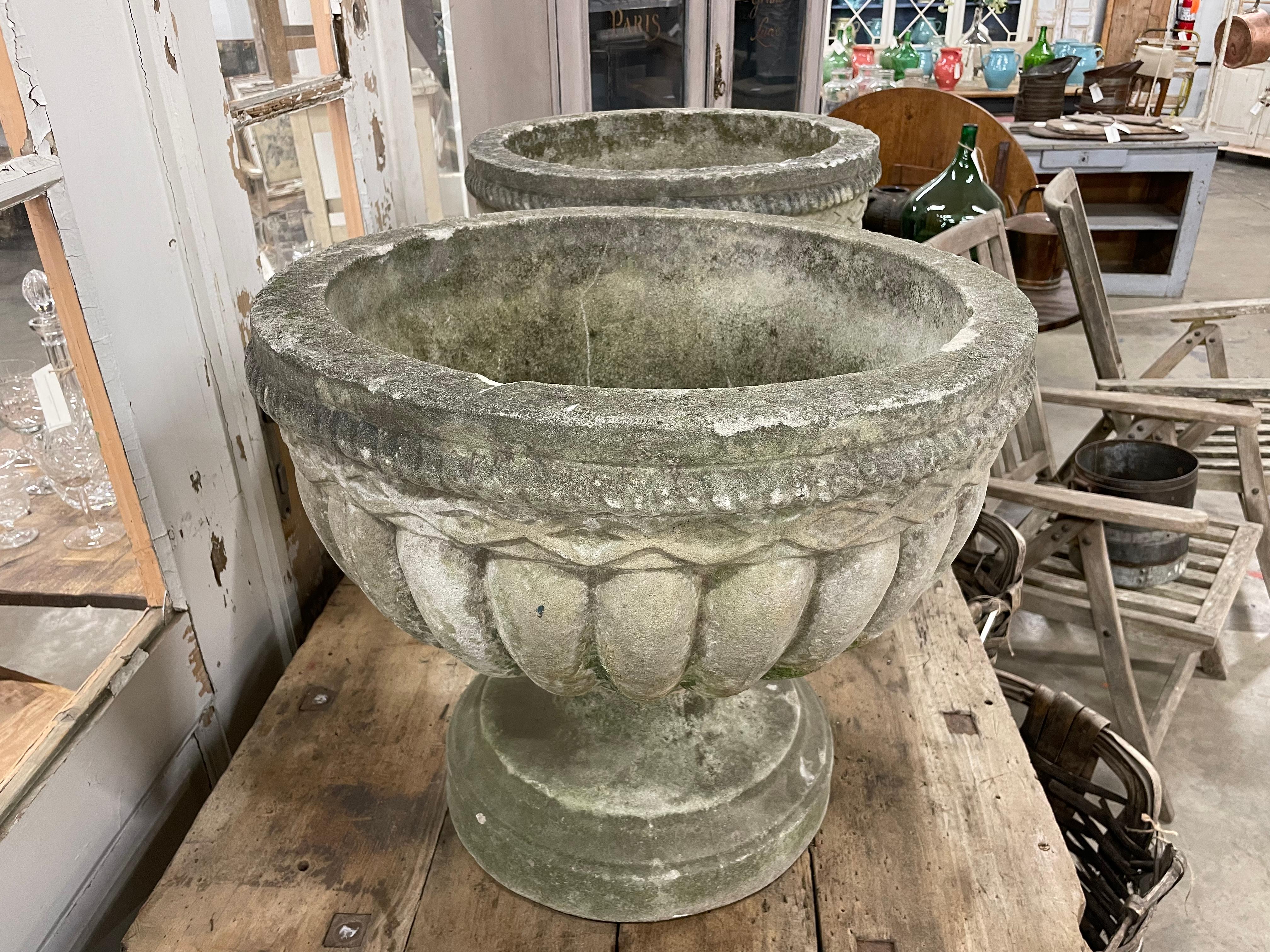 Victorian Large Pair of English Vintage Composite Stone Urns