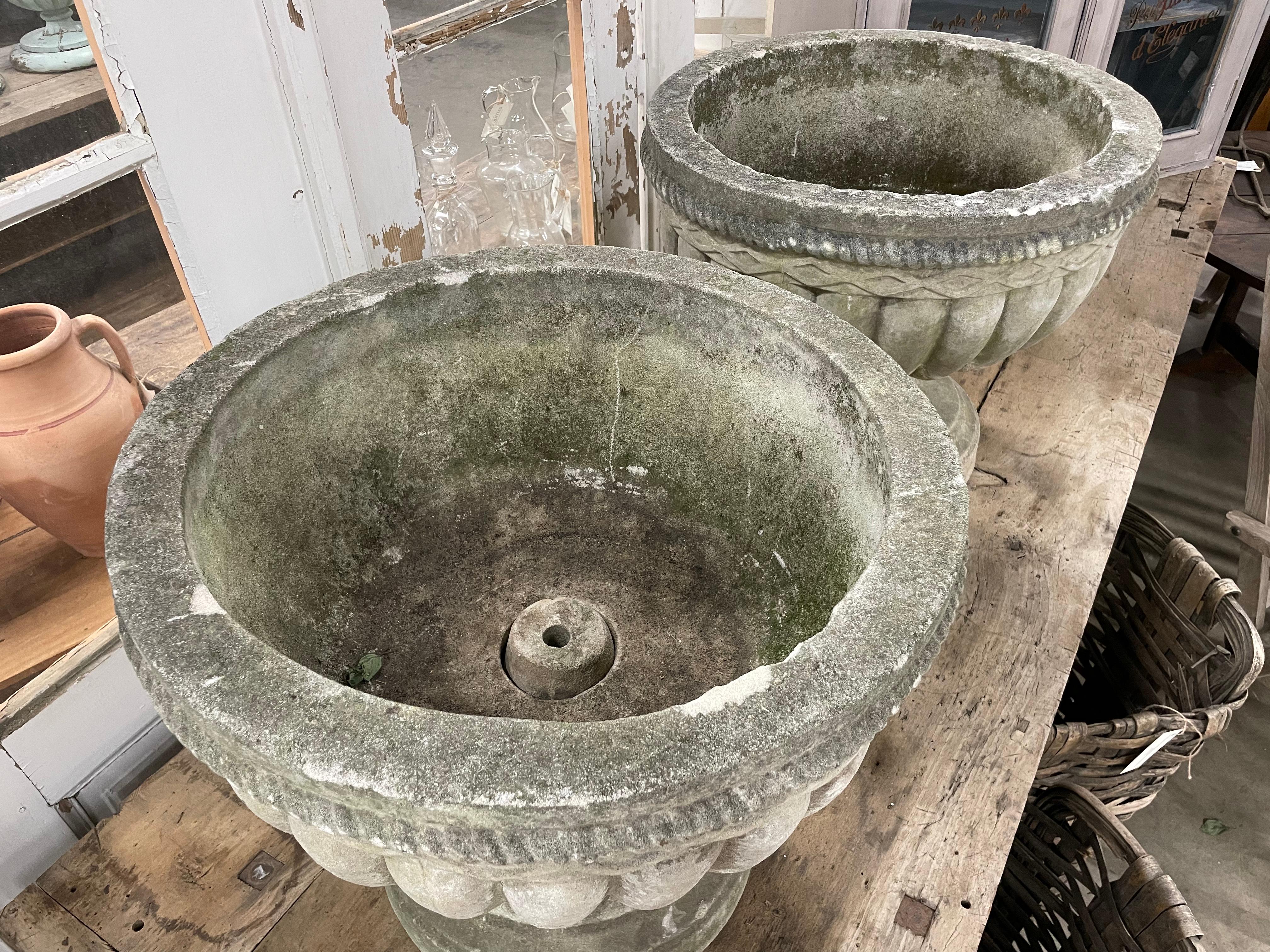 British Large Pair of English Vintage Composite Stone Urns