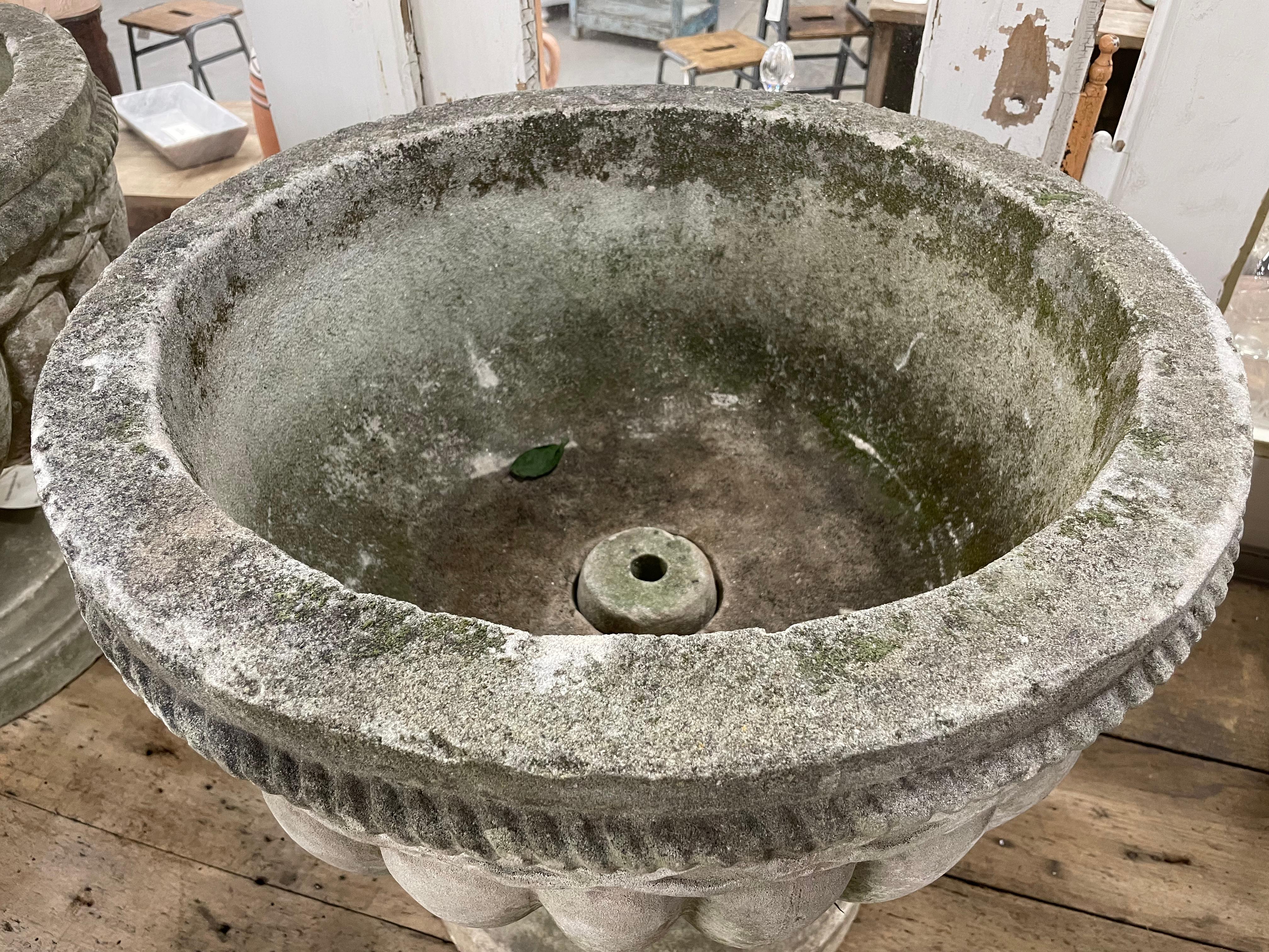 Cast Stone Large Pair of English Vintage Composite Stone Urns