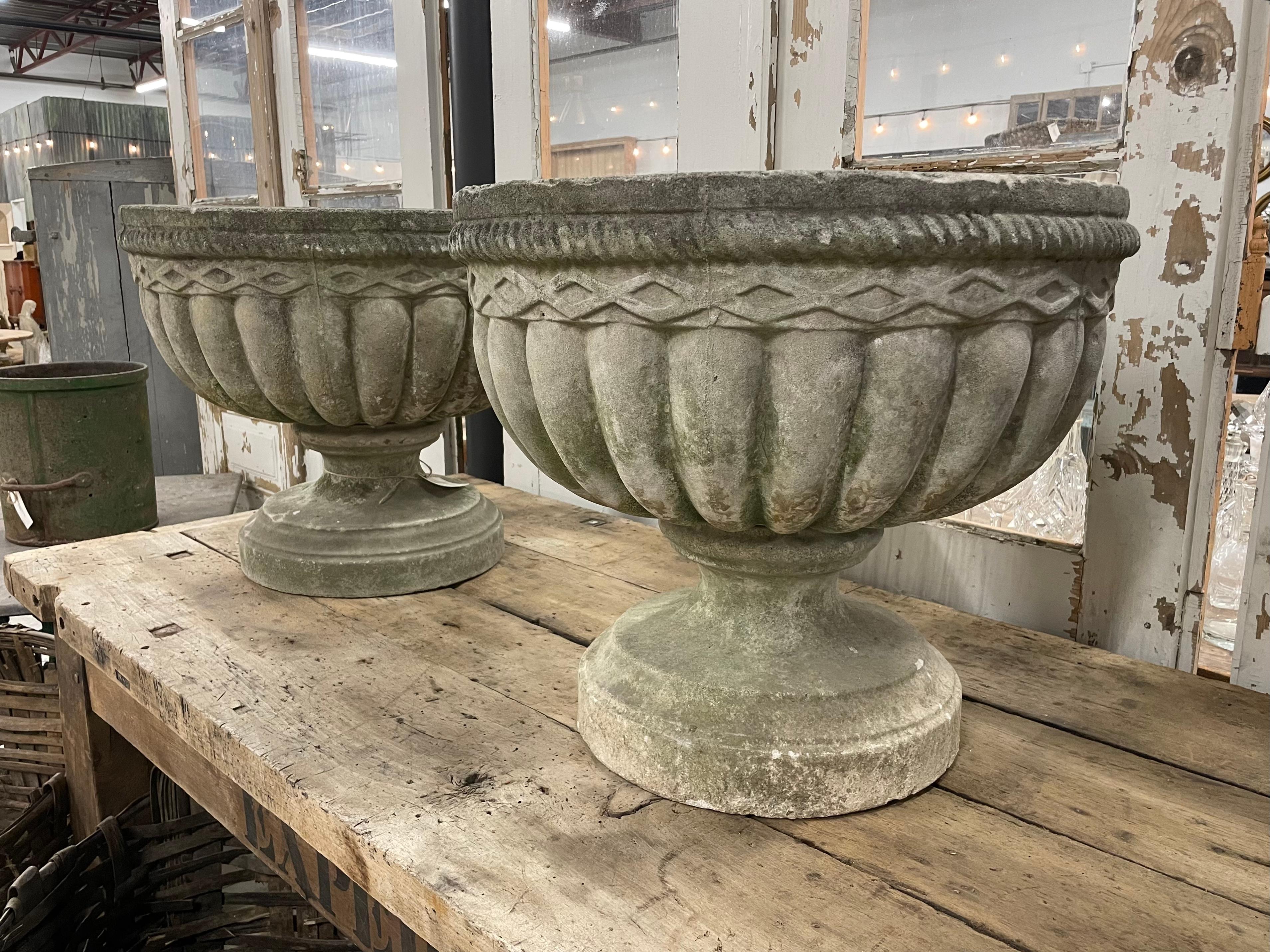 Large Pair of English Vintage Composite Stone Urns 1