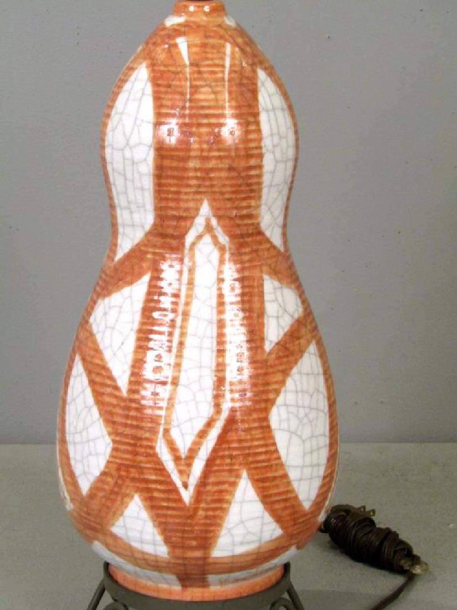 Glazed Large Pair of Ernestine of Salerno, Majolica Ceramic Lamps