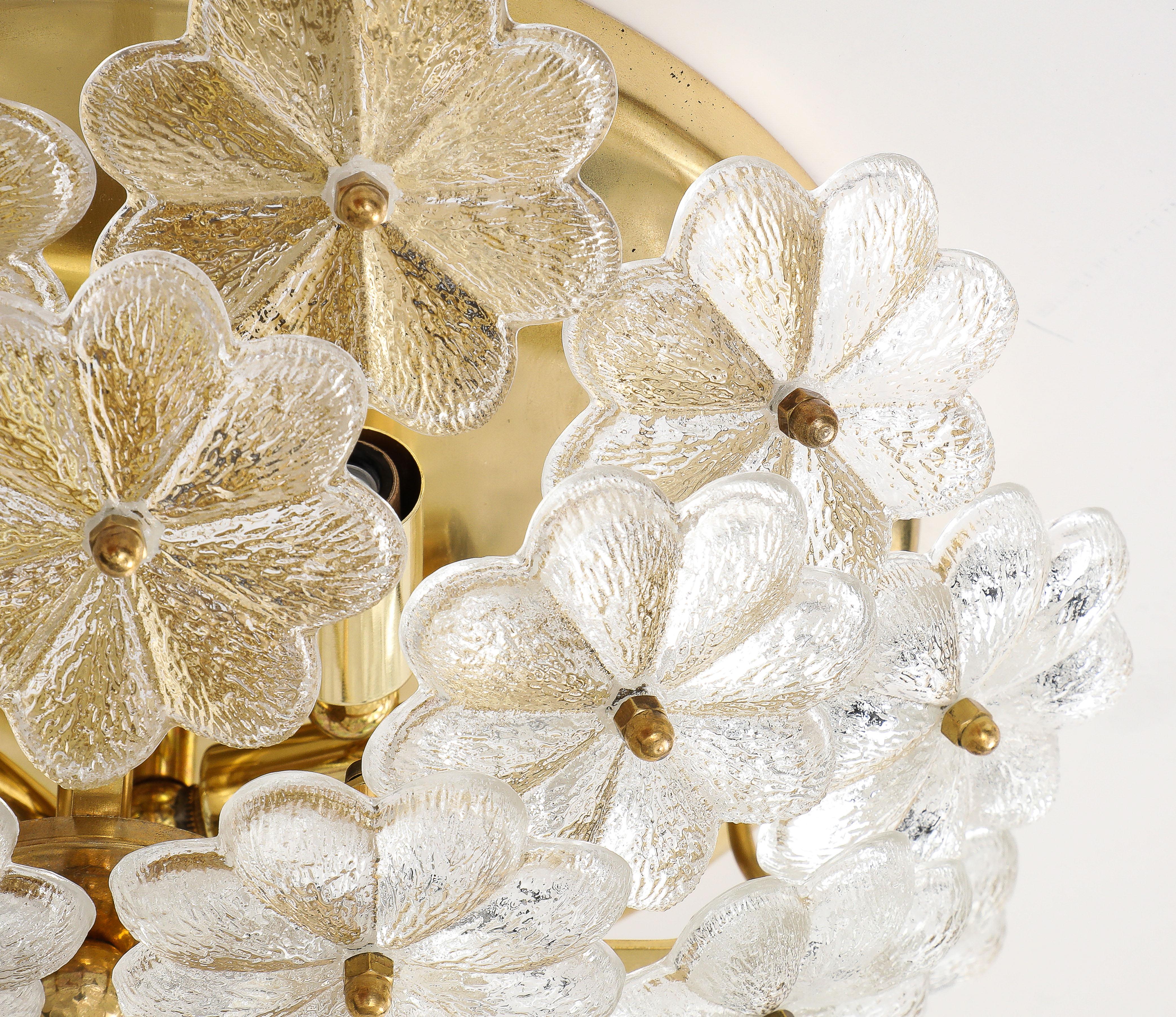 Large Pair of Ernst Palme Glass Floral Ceiling Flush Mounts / Sconces For Sale 3