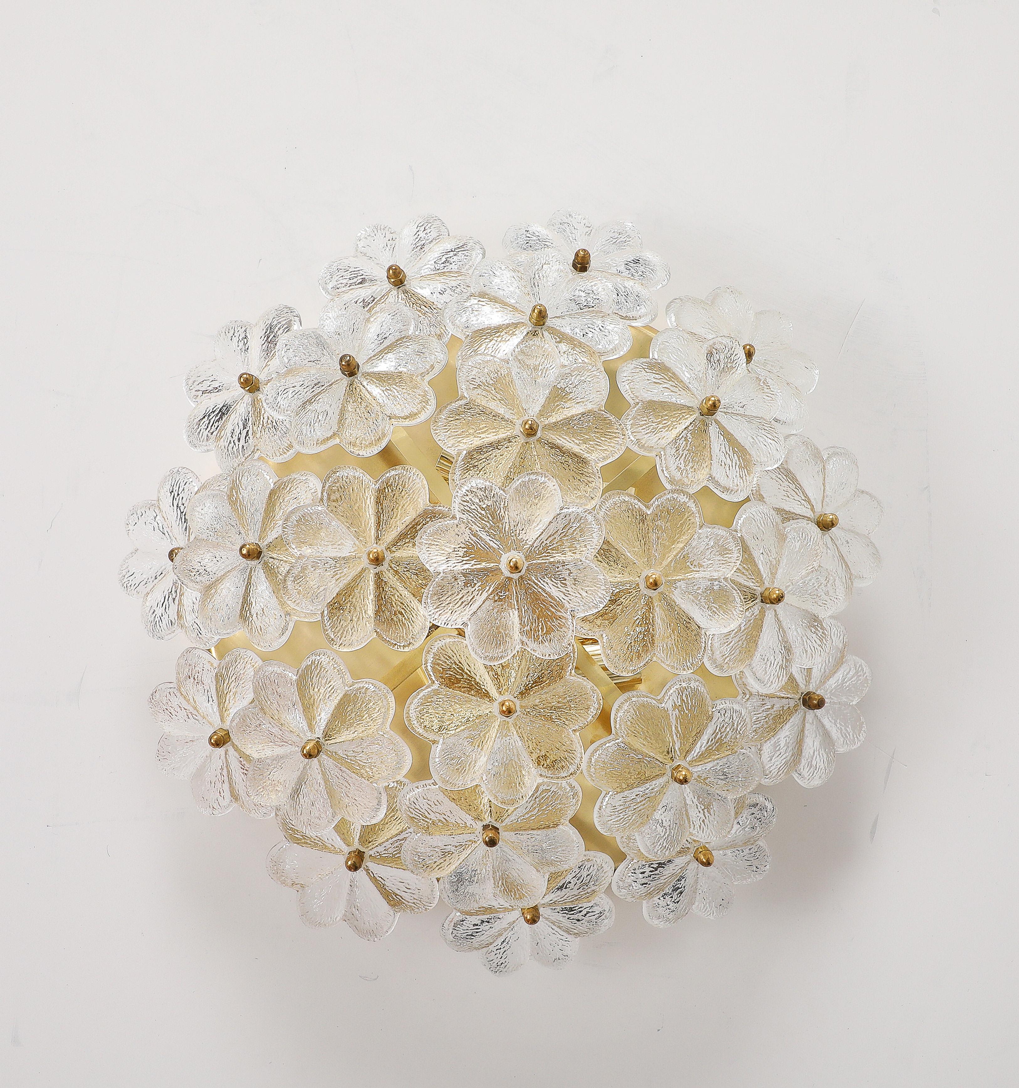 Large Pair of Ernst Palme Glass Floral Ceiling Flush Mounts / Sconces In Good Condition For Sale In New York, NY