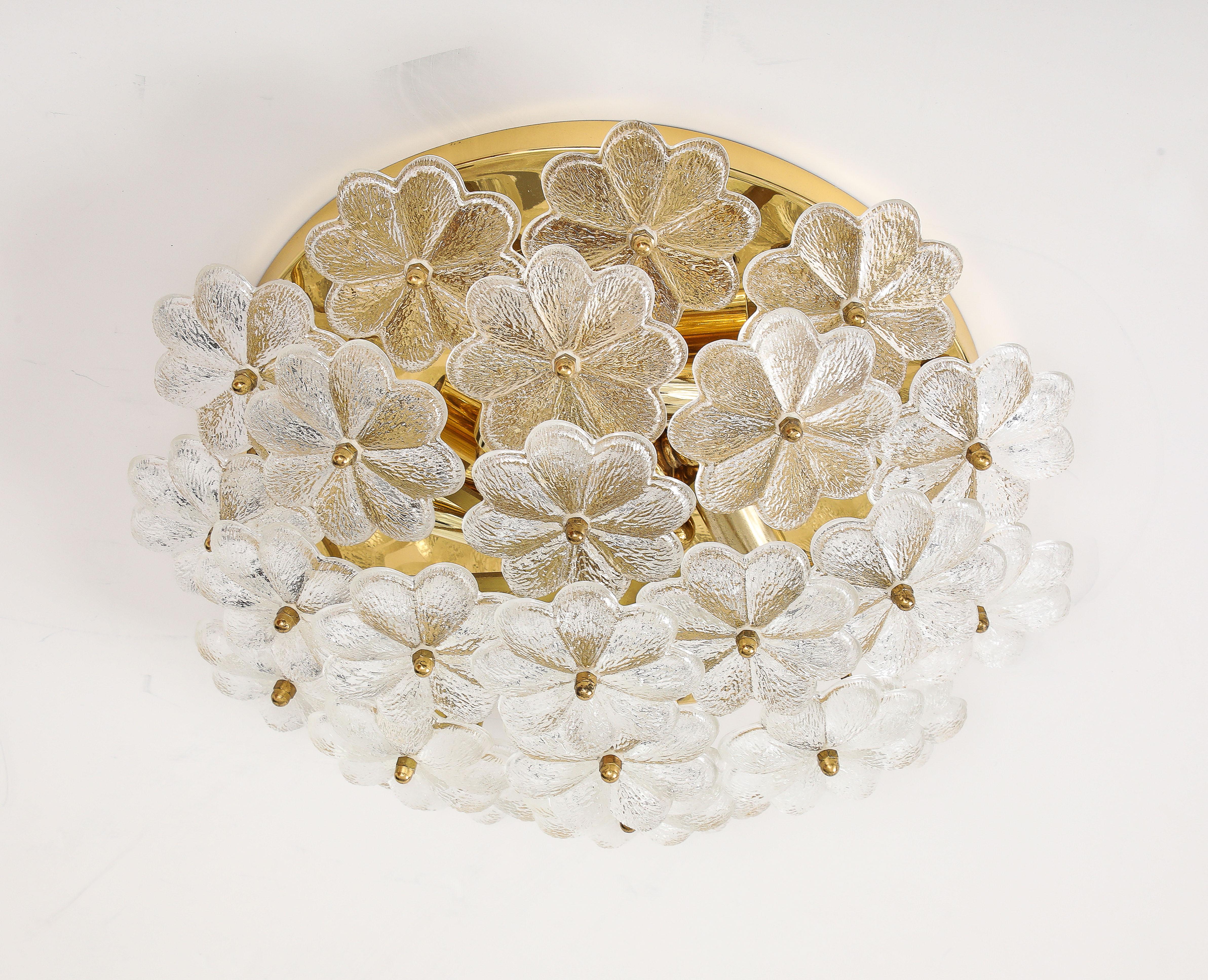 Mid-20th Century Large Pair of Ernst Palme Glass Floral Ceiling Flush Mounts / Sconces For Sale