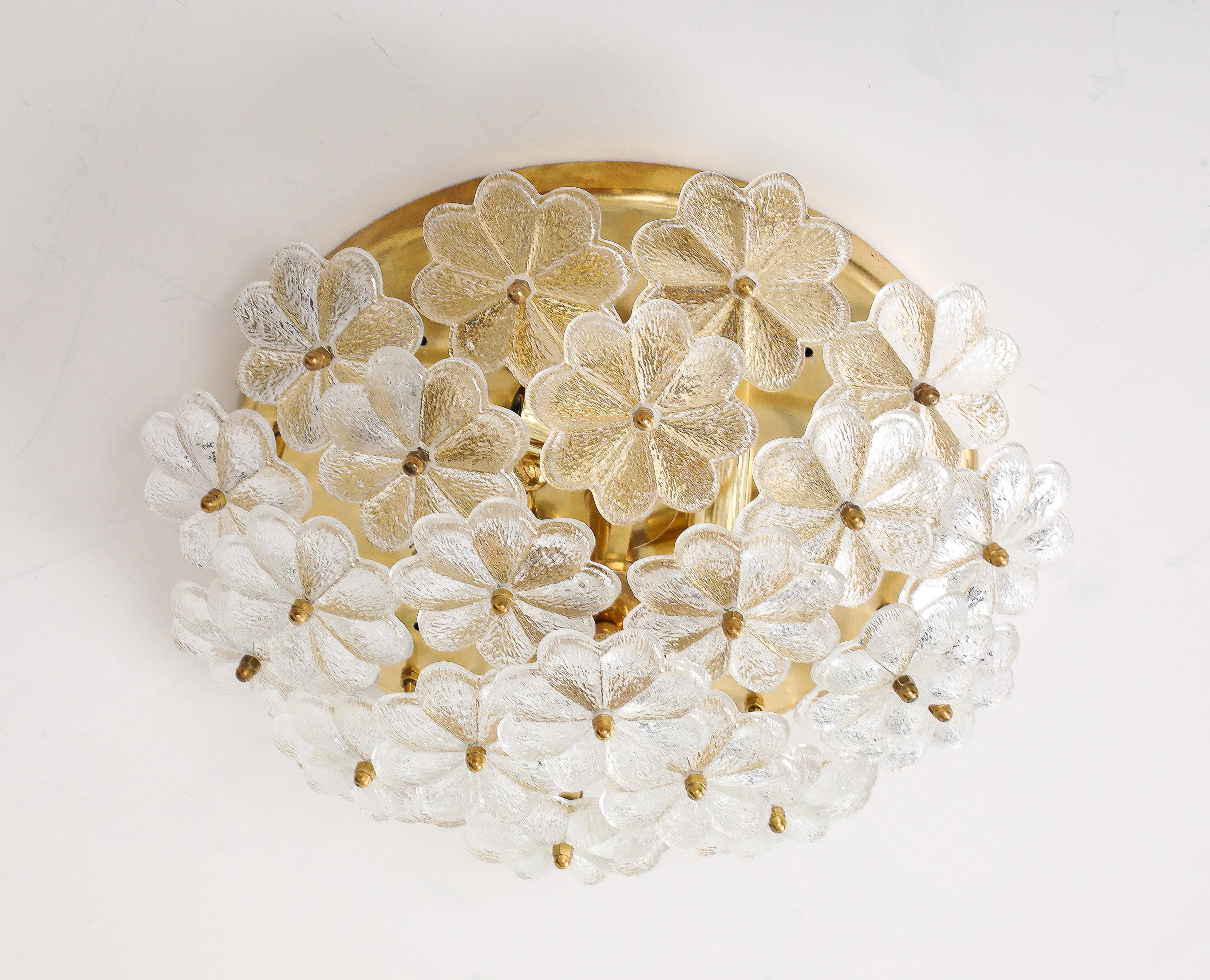 Large Pair of Ernst Palme Glass Floral Ceiling Flush Mounts / Sconces For Sale 1
