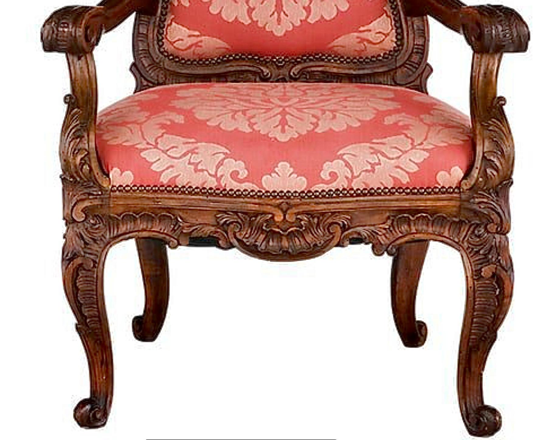 Textile Large Pair of Exuberantly Carved Italian Baroque Armchairs For Sale