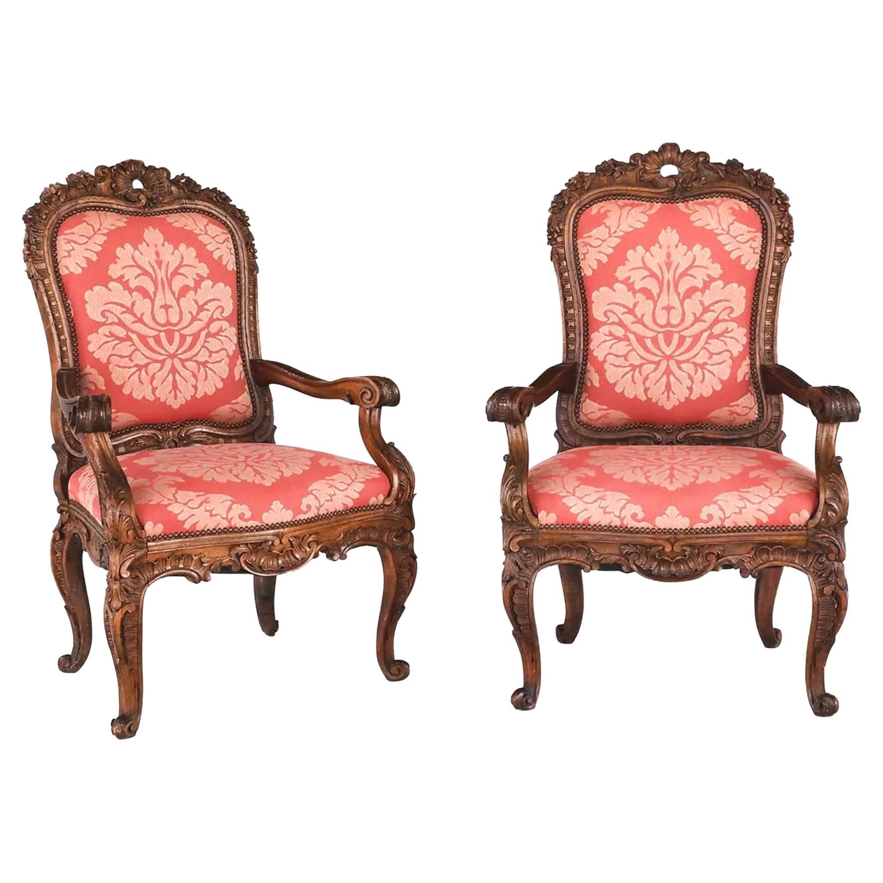 Large Pair of Exuberantly Carved Italian Baroque Armchairs For Sale