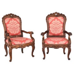 Antique Large Pair of Exuberantly Carved Italian Baroque Armchairs