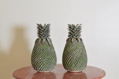 Large Pair of Faded Turquoise Glazed Terracotta Pineapple Urns