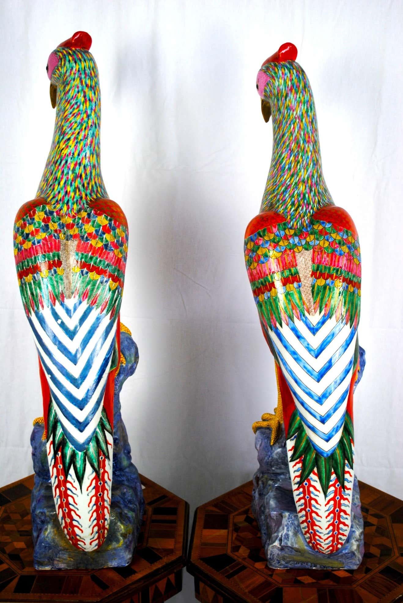 French Large Pair of Famille Rose Pheasants by Samson For Sale