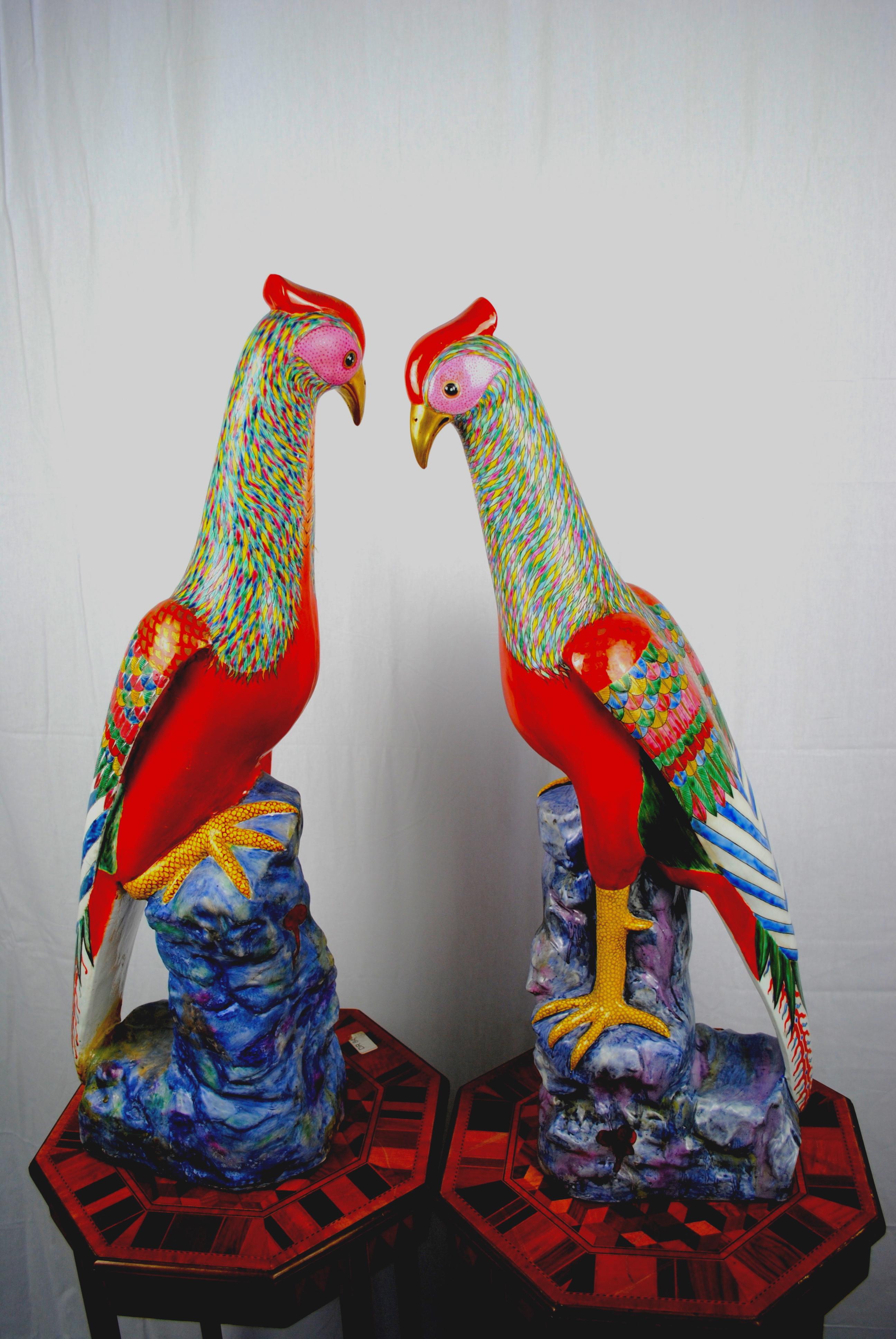 Fired Large Pair of Famille Rose Pheasants by Samson For Sale