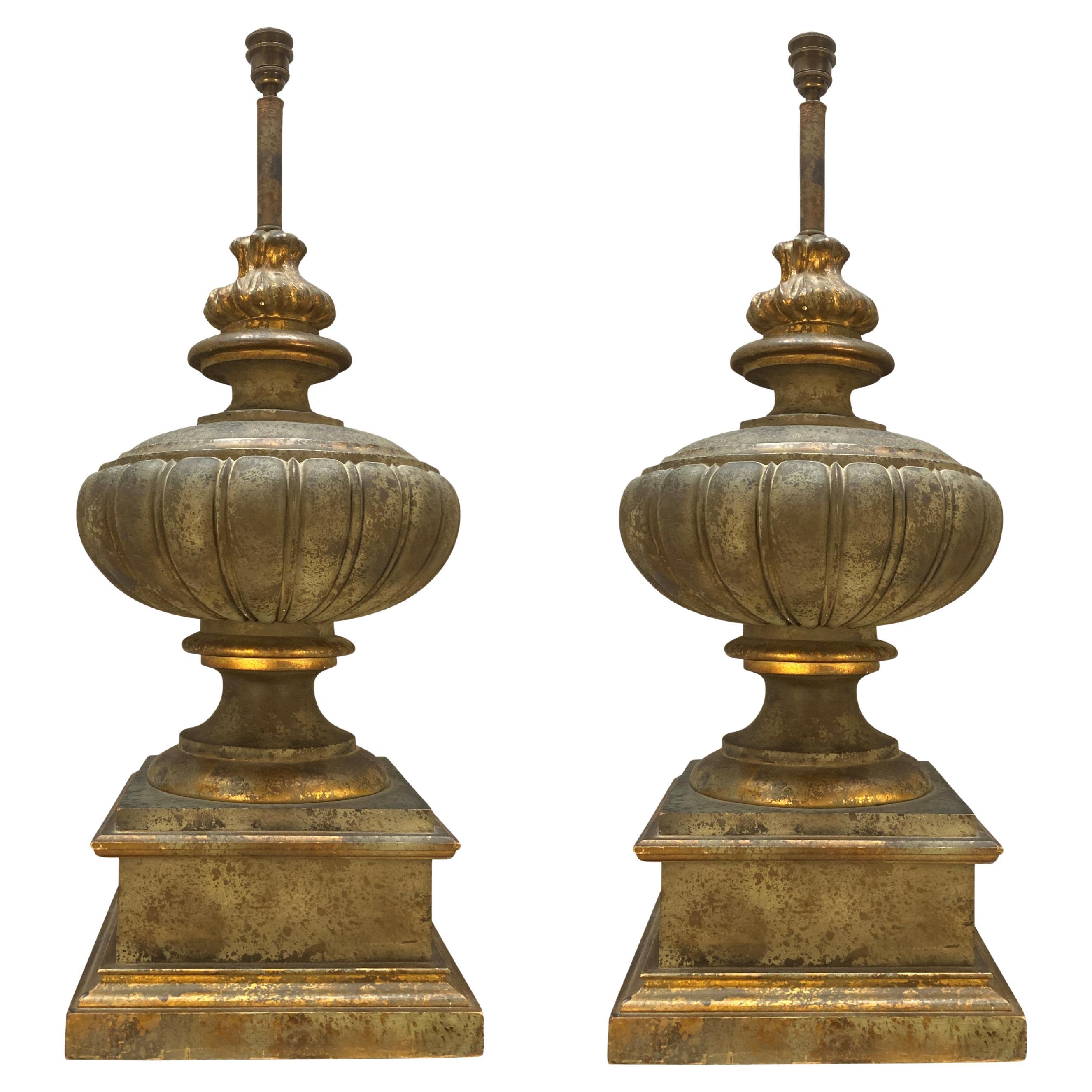 Large Pair Of Faux Bronze Classical Urn Lamps