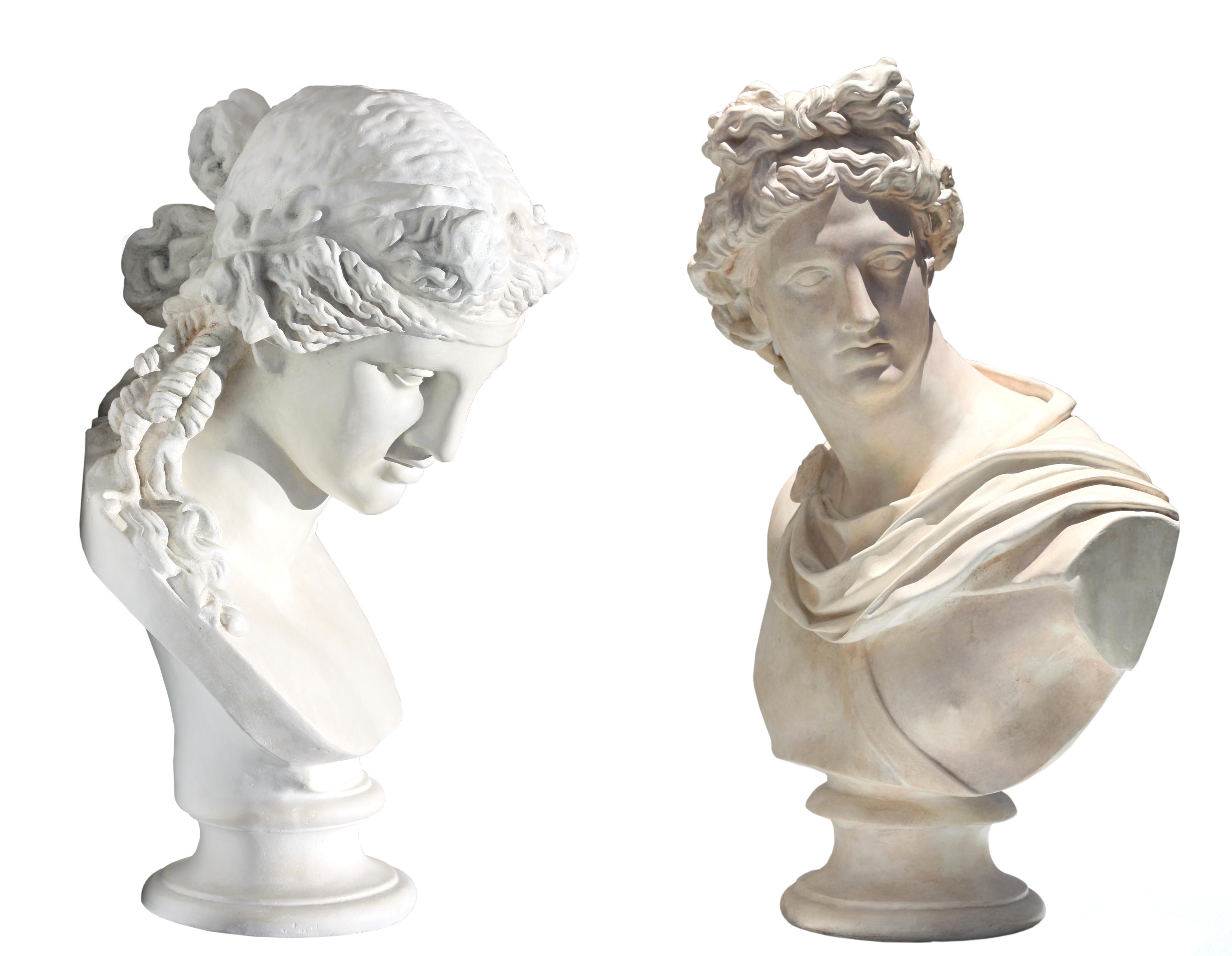 Large Pair of Faux Marble Busts of Apollo and Diana  For Sale 5