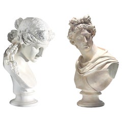 Large Pair of Faux Marble Busts of Apollo and Diana