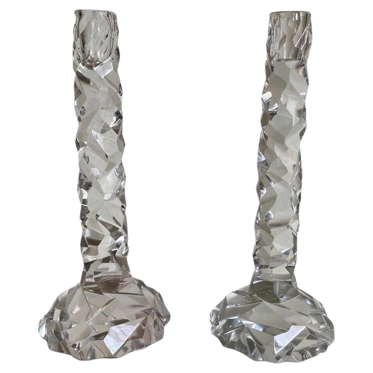 Large Pair of Faux Rock Crystal Candlesticks, after Van Day Truex For Sale