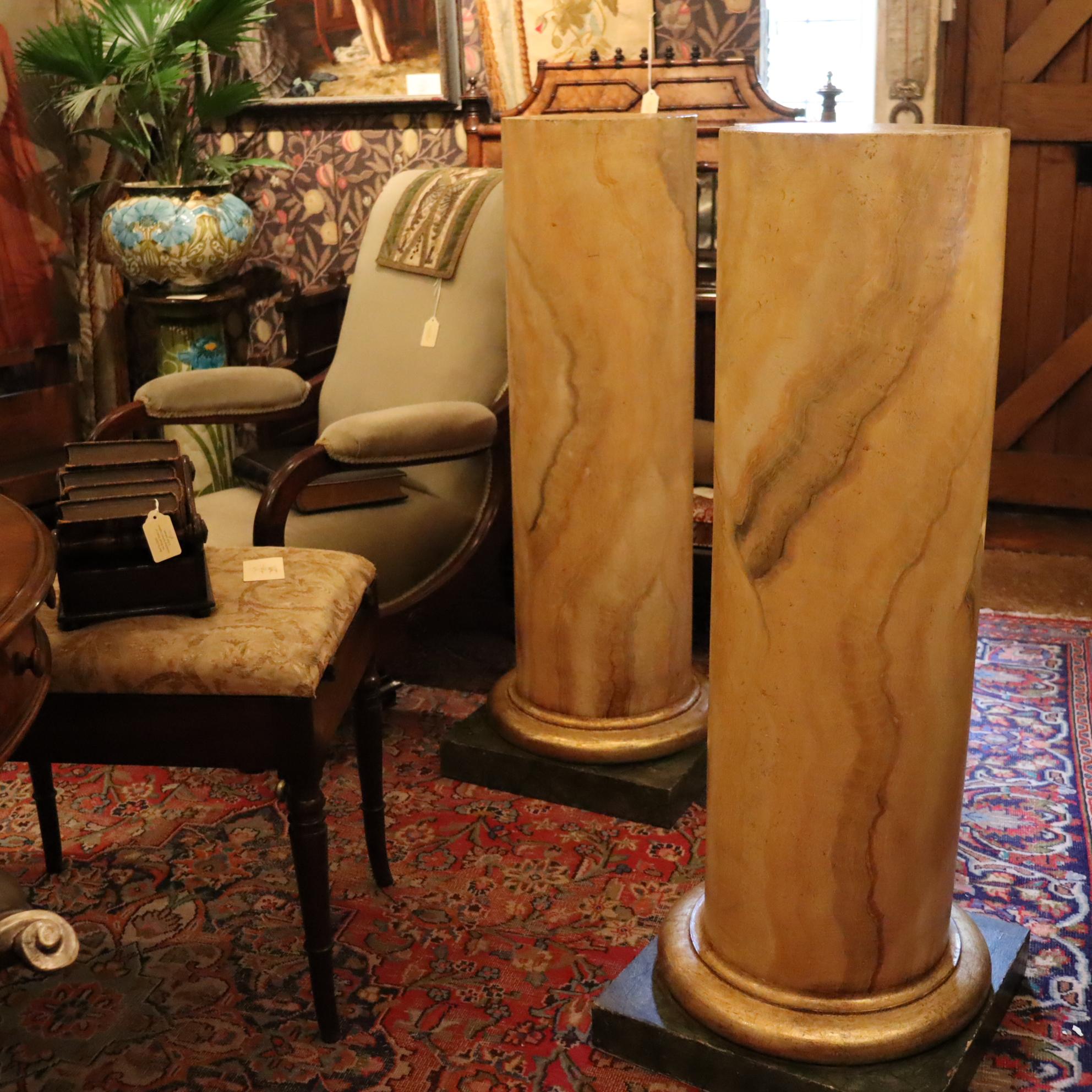 Large pair of faux Sienna marble columns on plinth bases. 
Italian.  Circa 1850 
