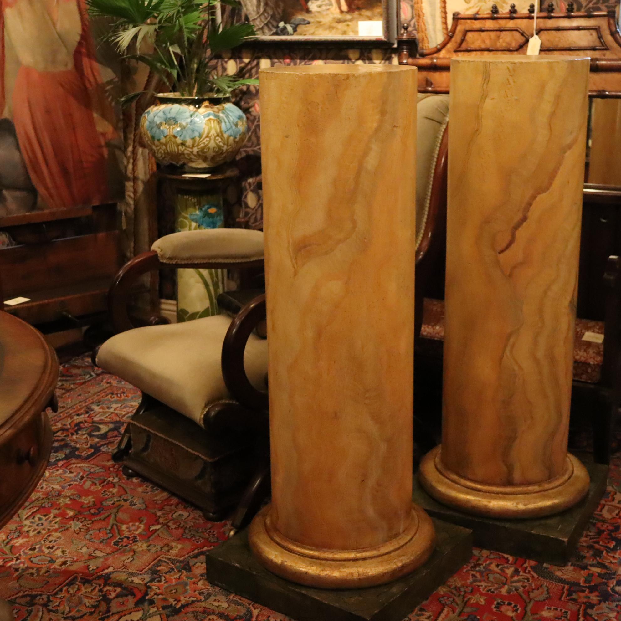 Grand Tour Large pair of faux Sienna marble columns.  Circa 1850 . For Sale