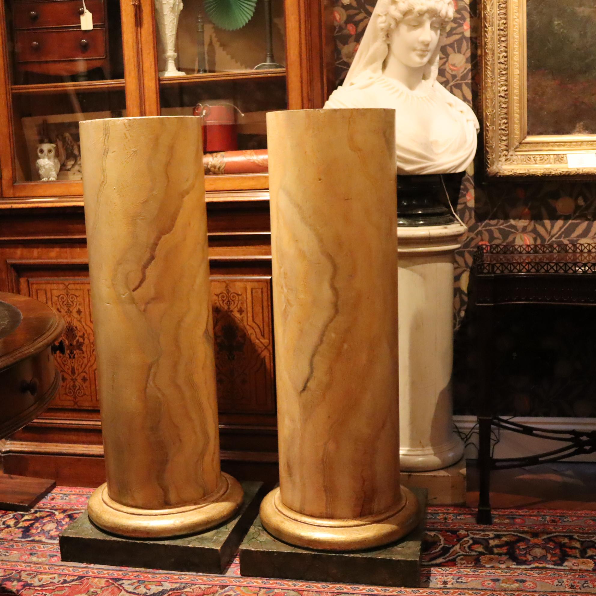 Italian Large pair of faux Sienna marble columns.  Circa 1850 . For Sale