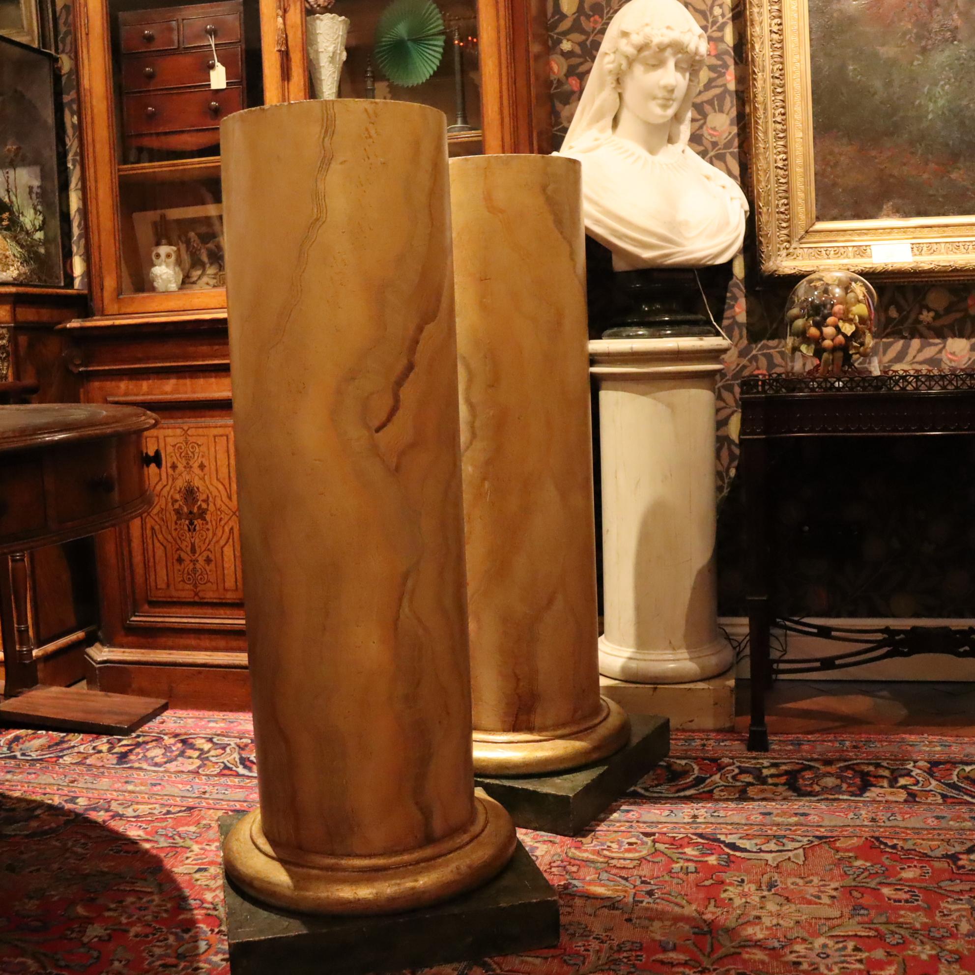 Ebonized Large pair of faux Sienna marble columns.  Circa 1850 . For Sale