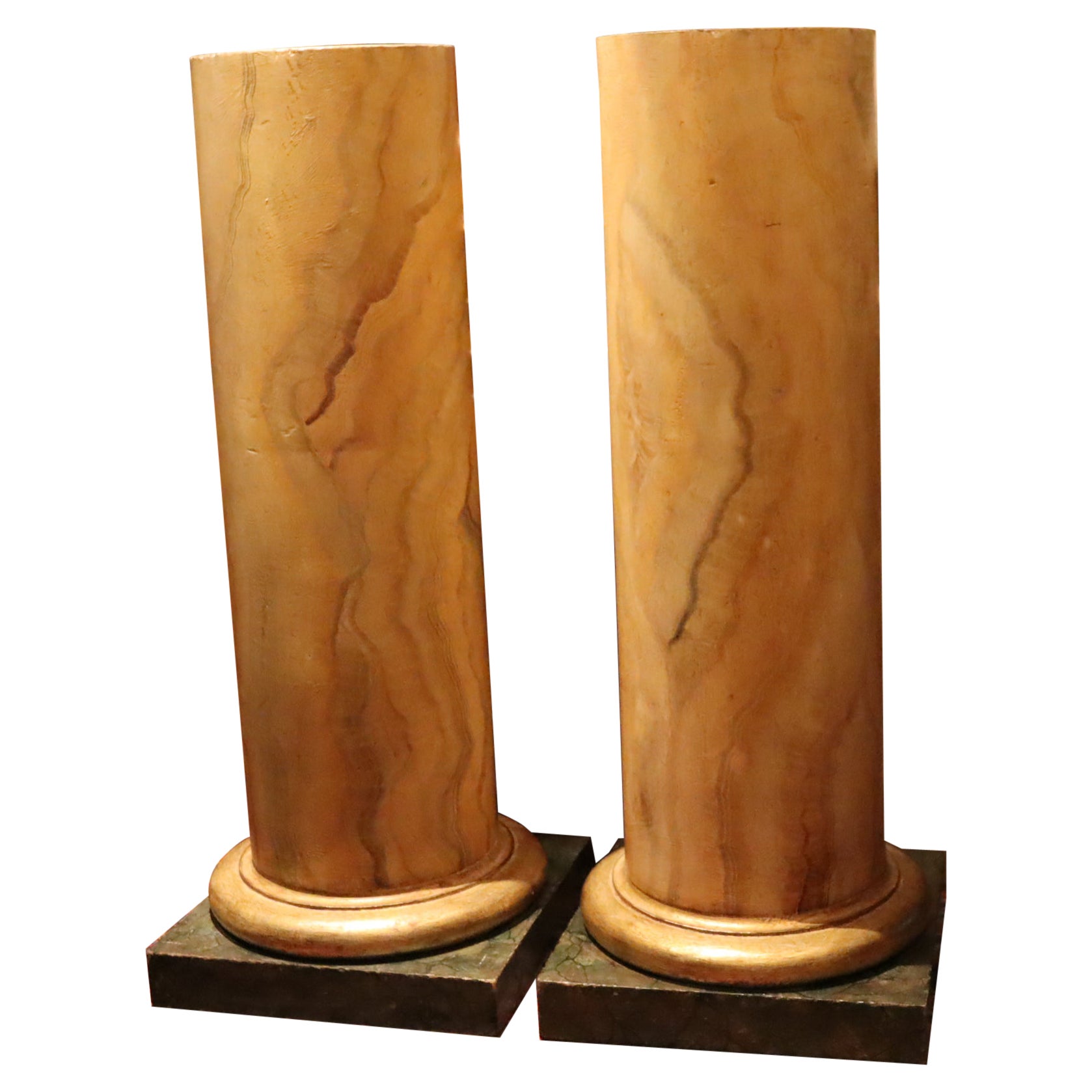 Large pair of faux Sienna marble columns.  Circa 1850 . For Sale