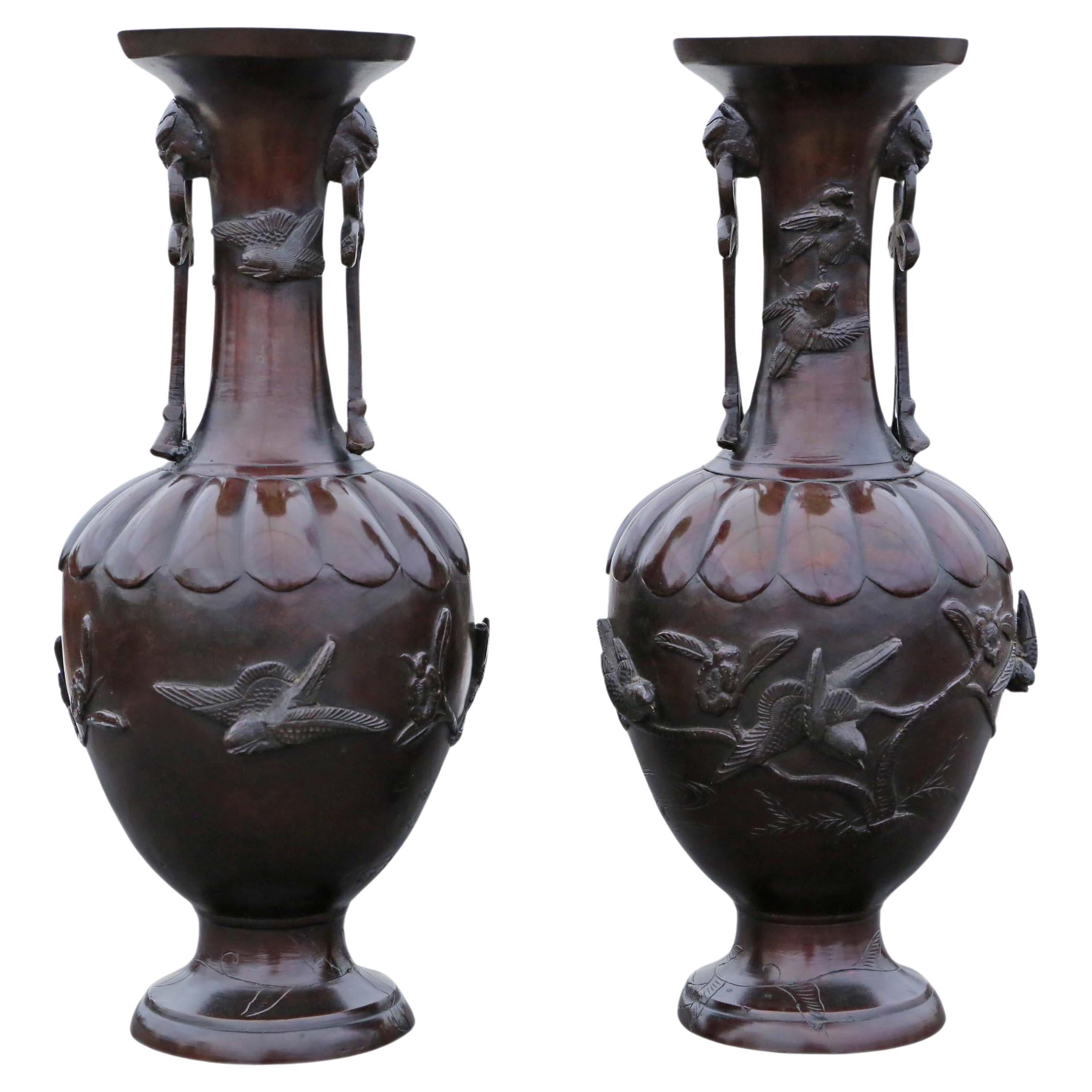 Large Pair of Fine Quality Japanese Bronze Vases Dated 1903 Meiji Period Antique For Sale