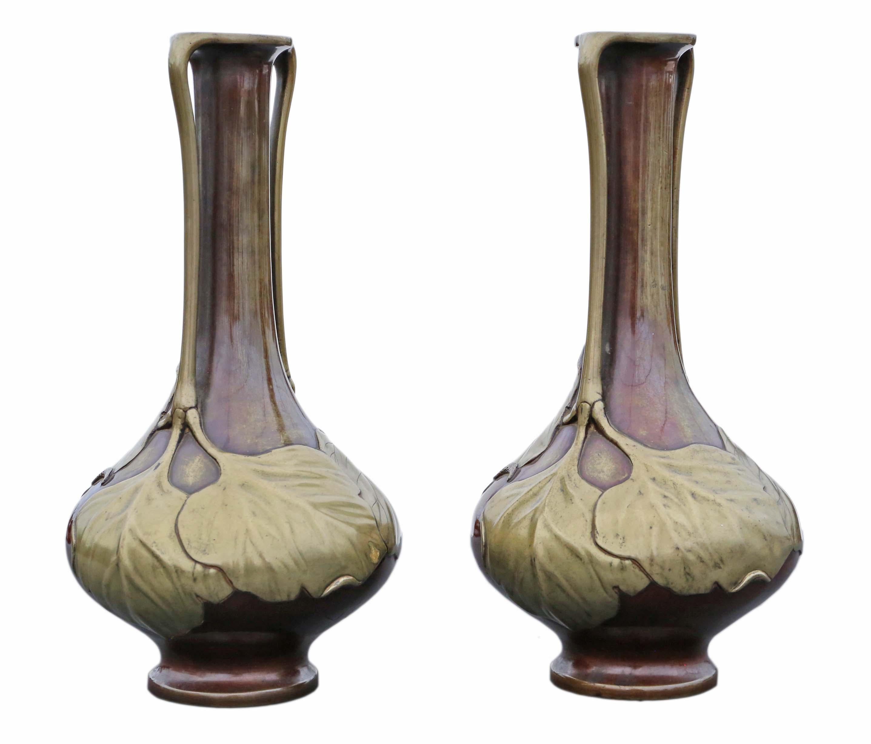 Large Pair of Fine Quality Japanese Meiji Mixed Metal Vases - Antique, c.1910 In Good Condition For Sale In Wisbech, Cambridgeshire