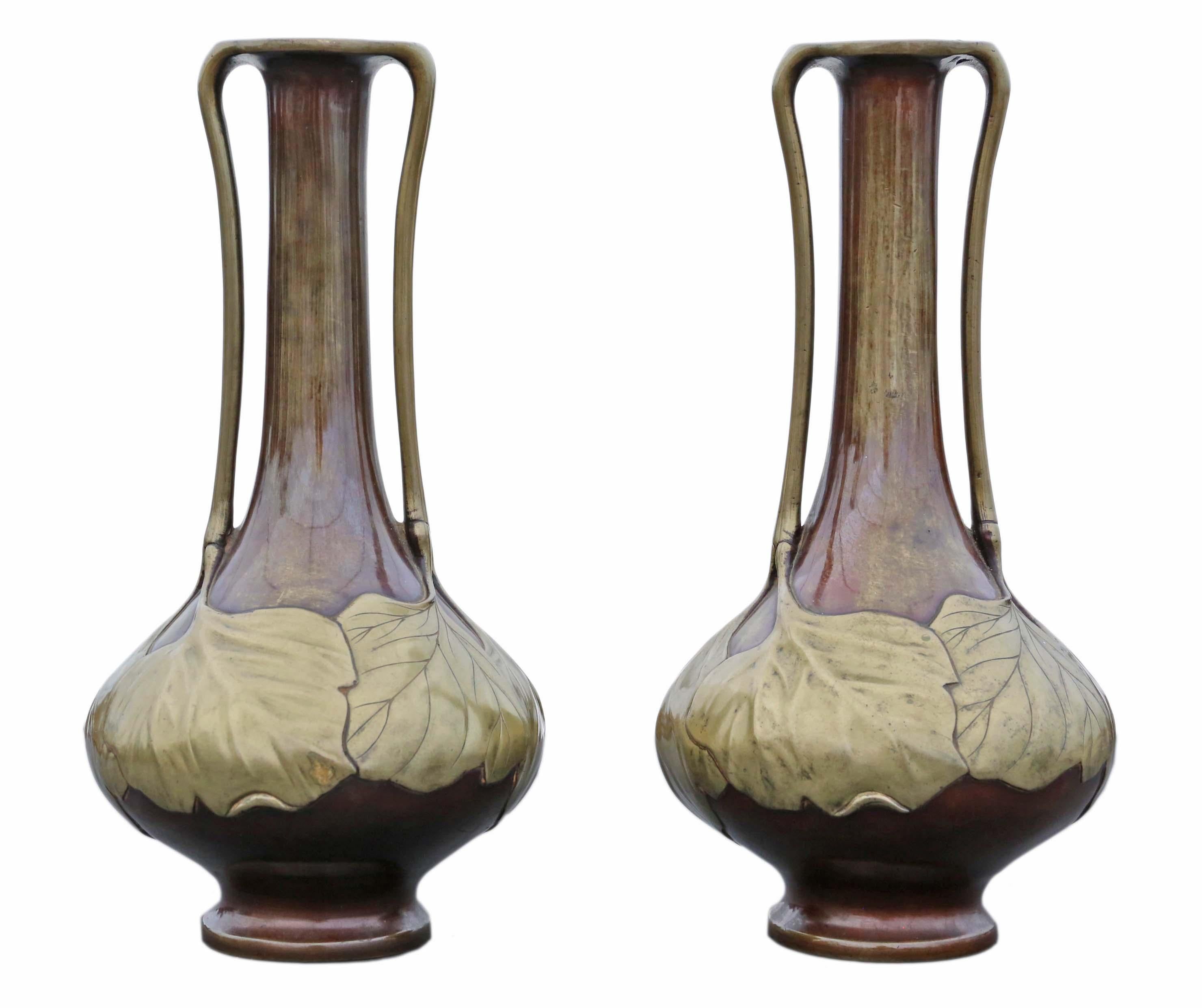Early 20th Century Large Pair of Fine Quality Japanese Meiji Mixed Metal Vases - Antique, c.1910 For Sale