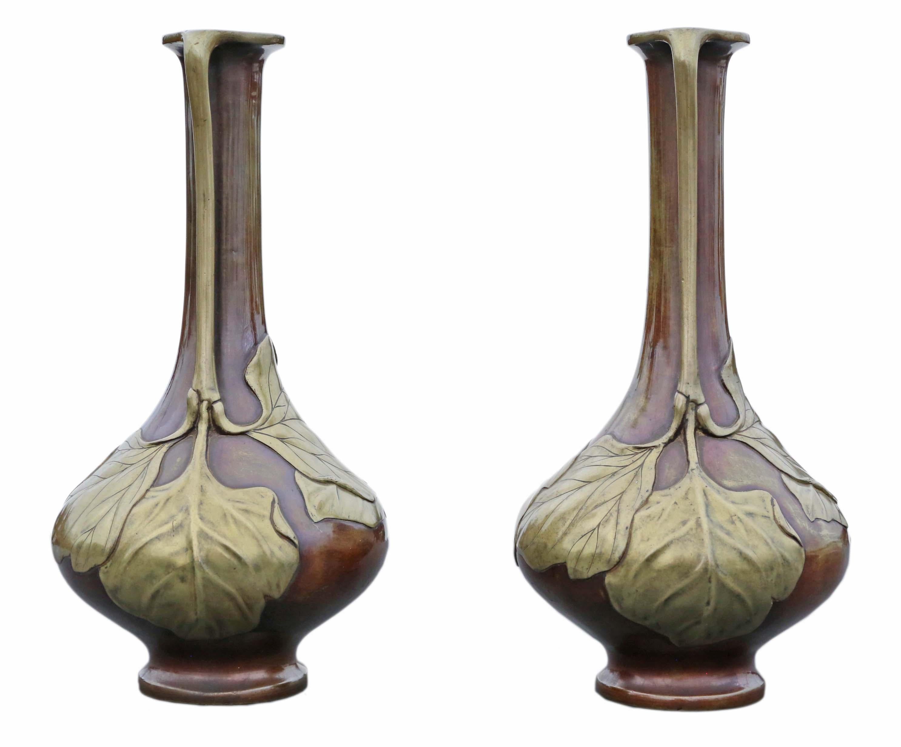 Bronze Large Pair of Fine Quality Japanese Meiji Mixed Metal Vases - Antique, c.1910 For Sale