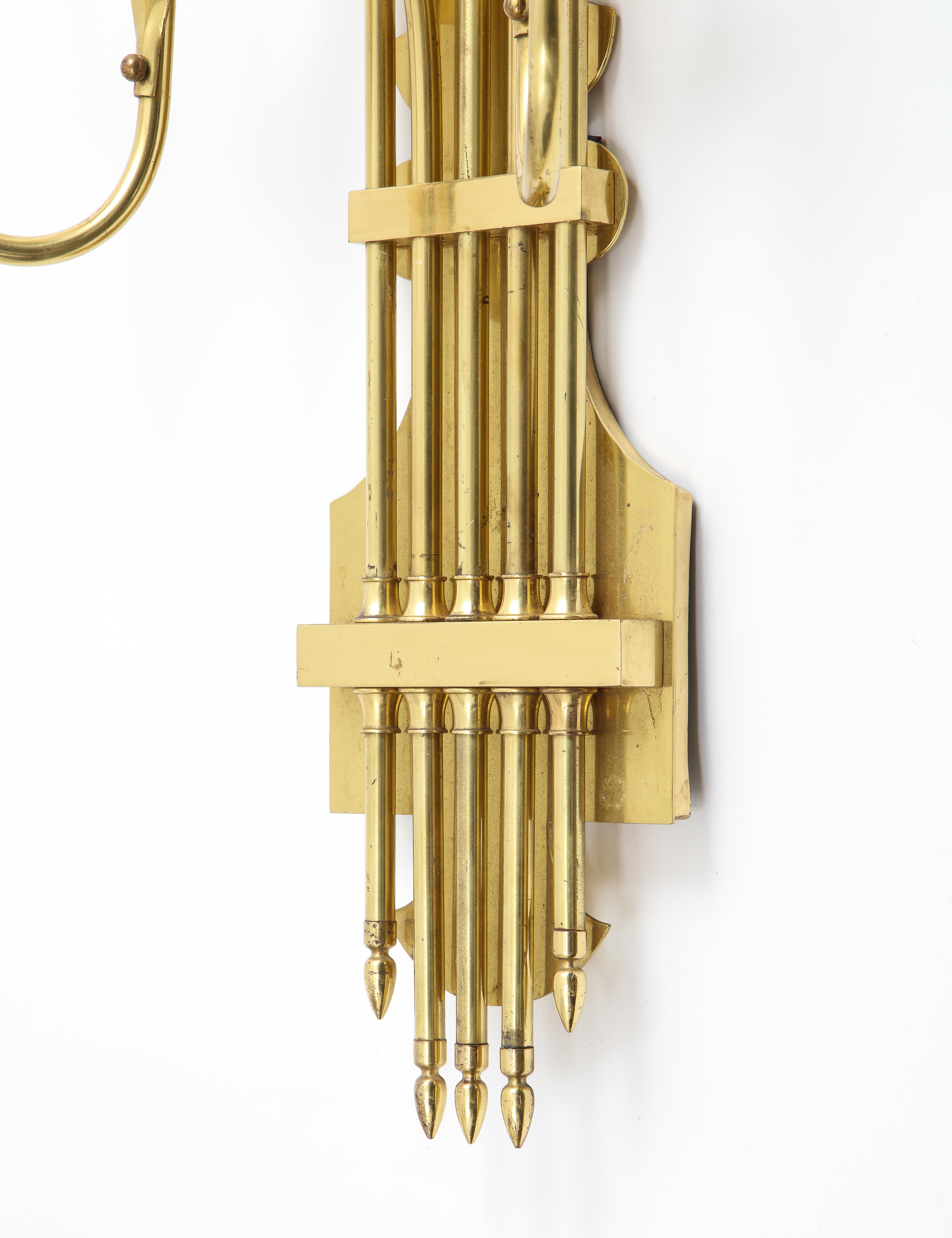 Large Pair of Five Light Brass Swedish Sconces, 1960s 1