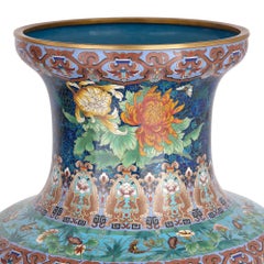 Large Pair of Floral Chinese Cloisonné Enamel Vases on Wooden Plinths