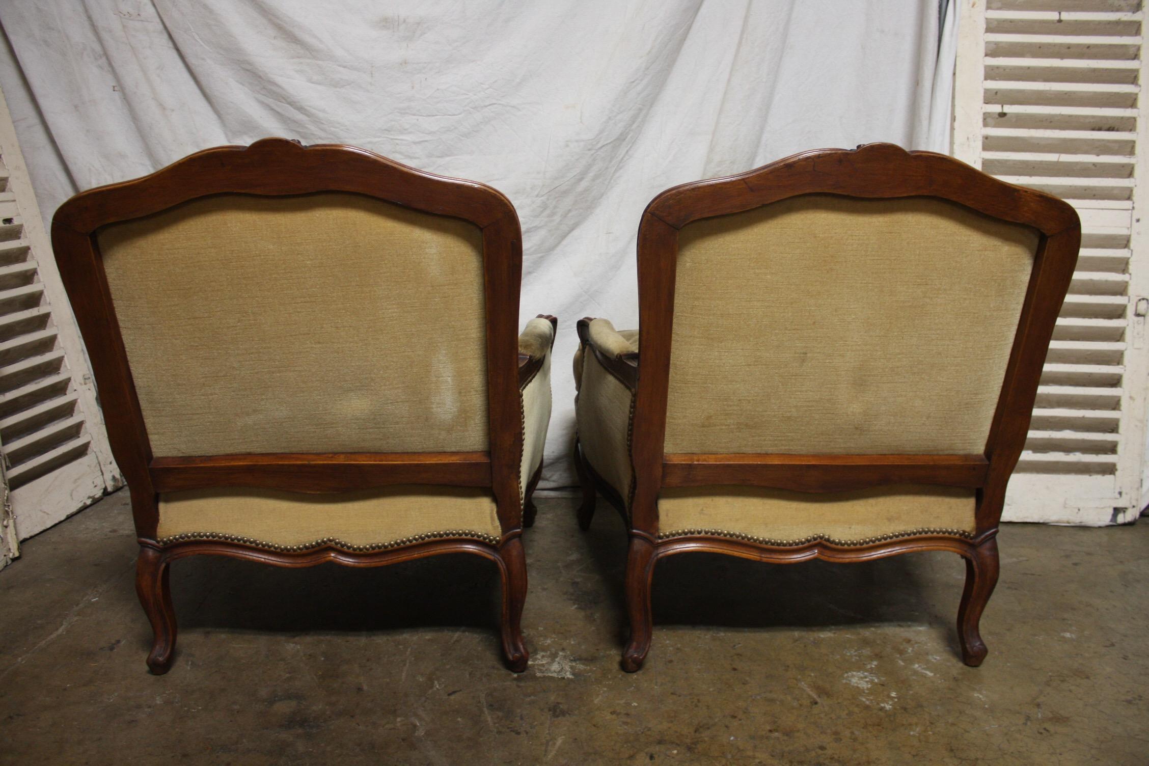 Large Pair of French 19th Century Bergere Chairs 2