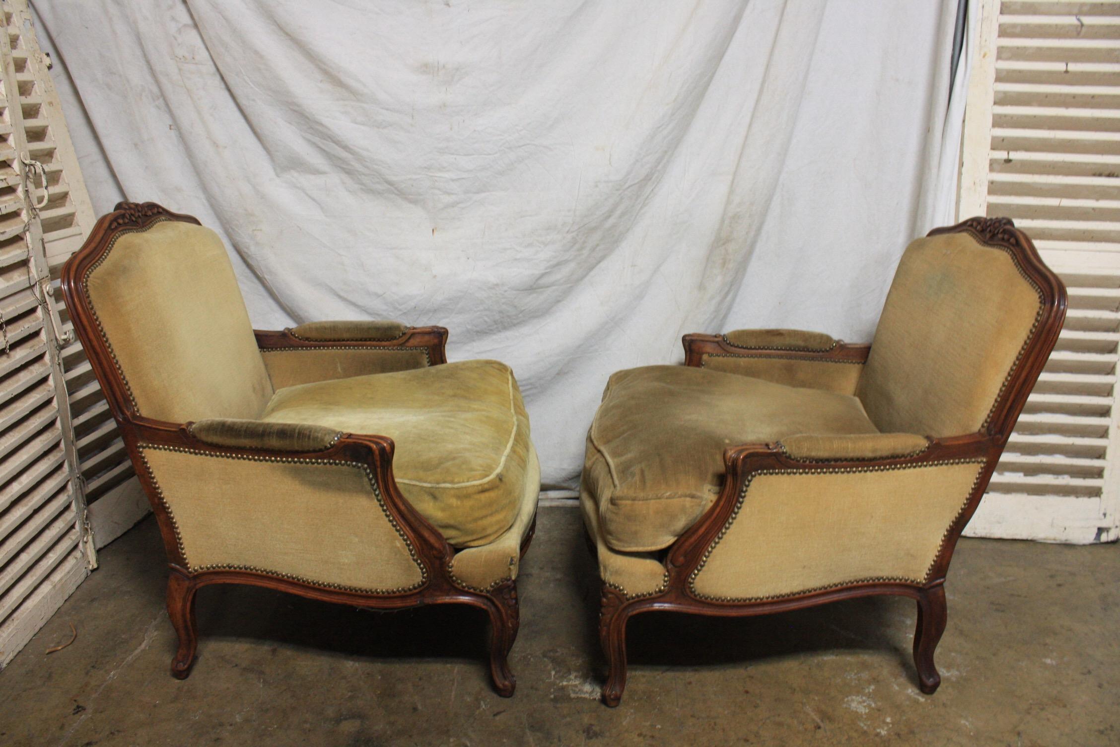 Large Pair of French 19th Century Bergere Chairs 3