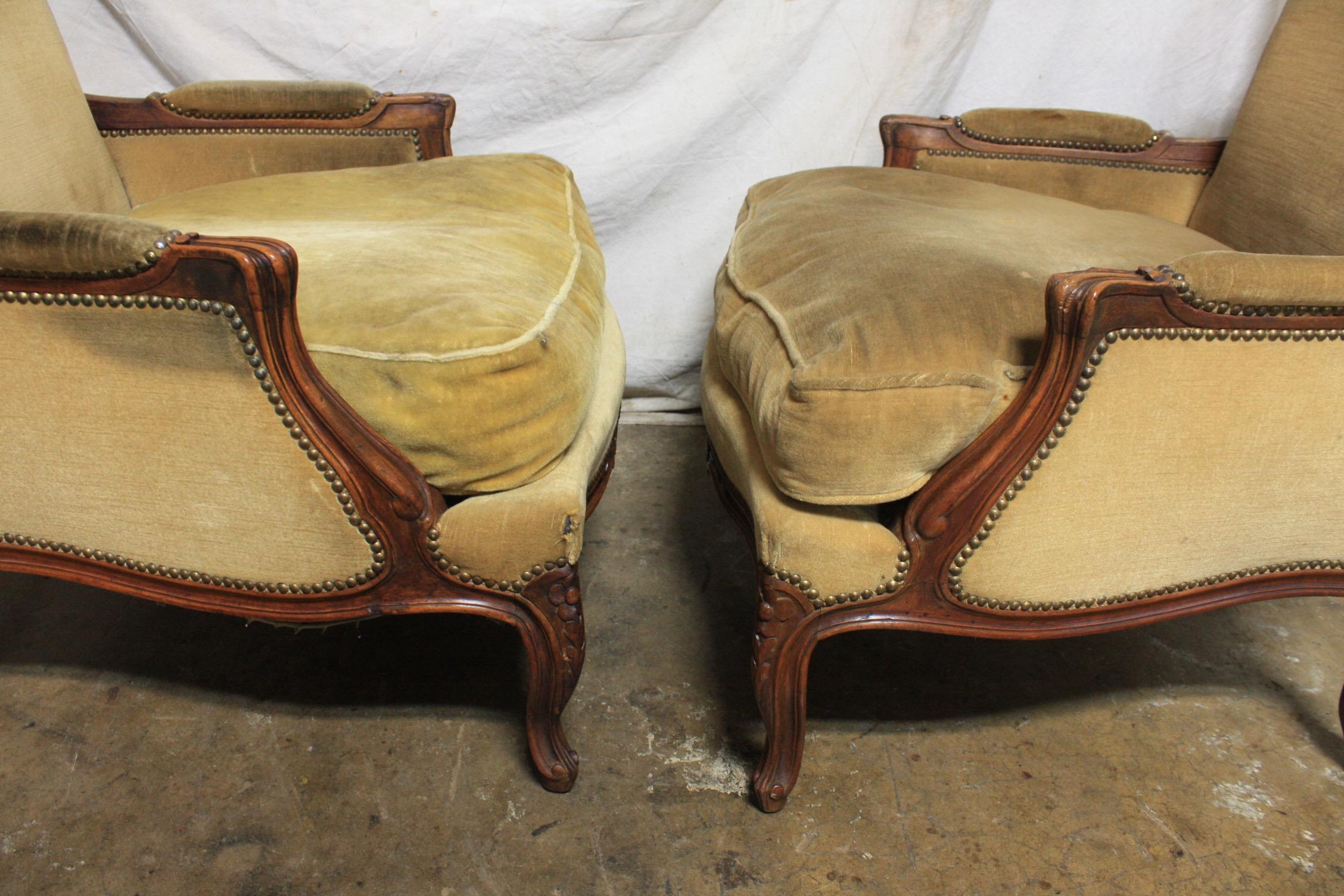 Large Pair of French 19th Century Bergere Chairs 7