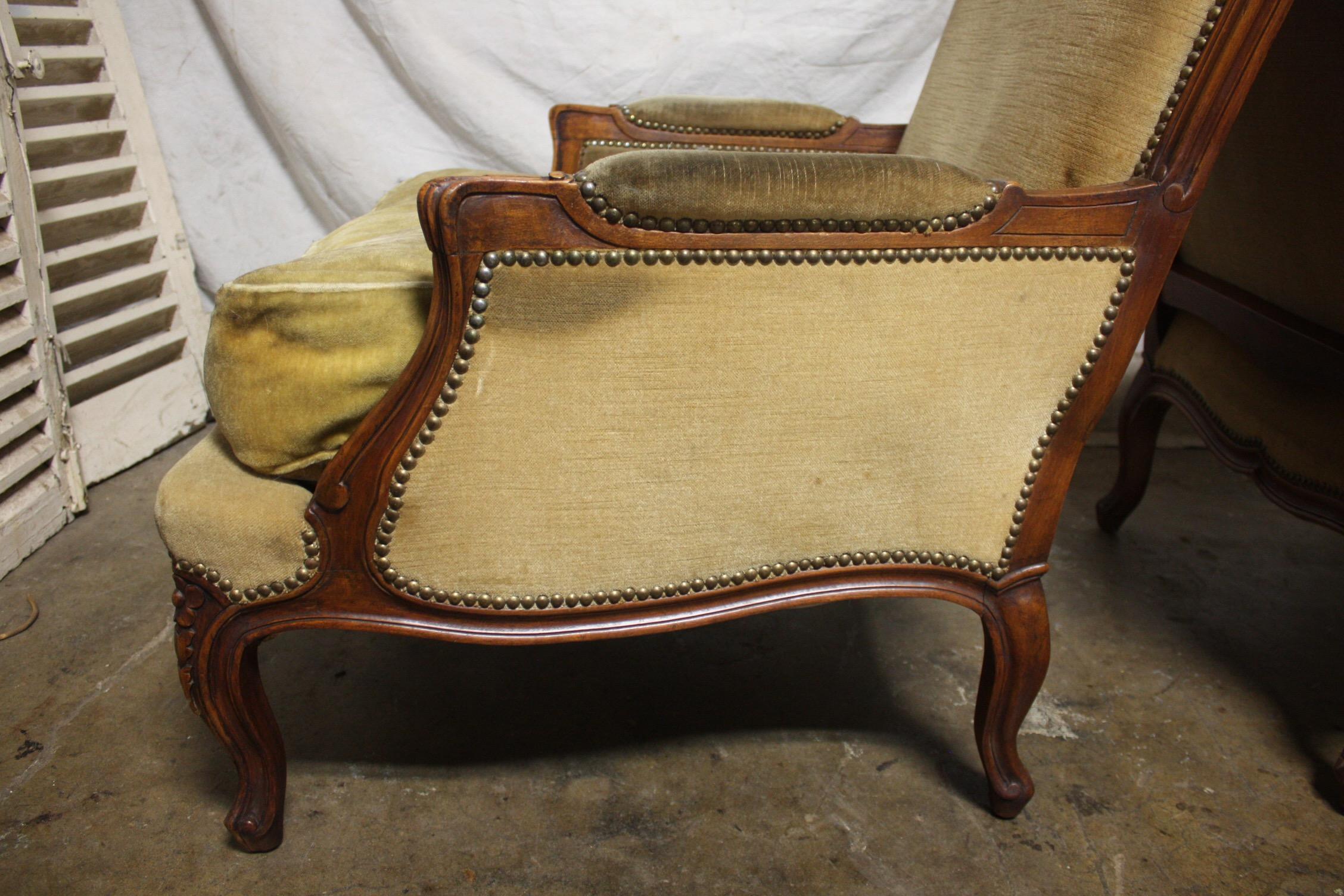 Large Pair of French 19th Century Bergere Chairs 1