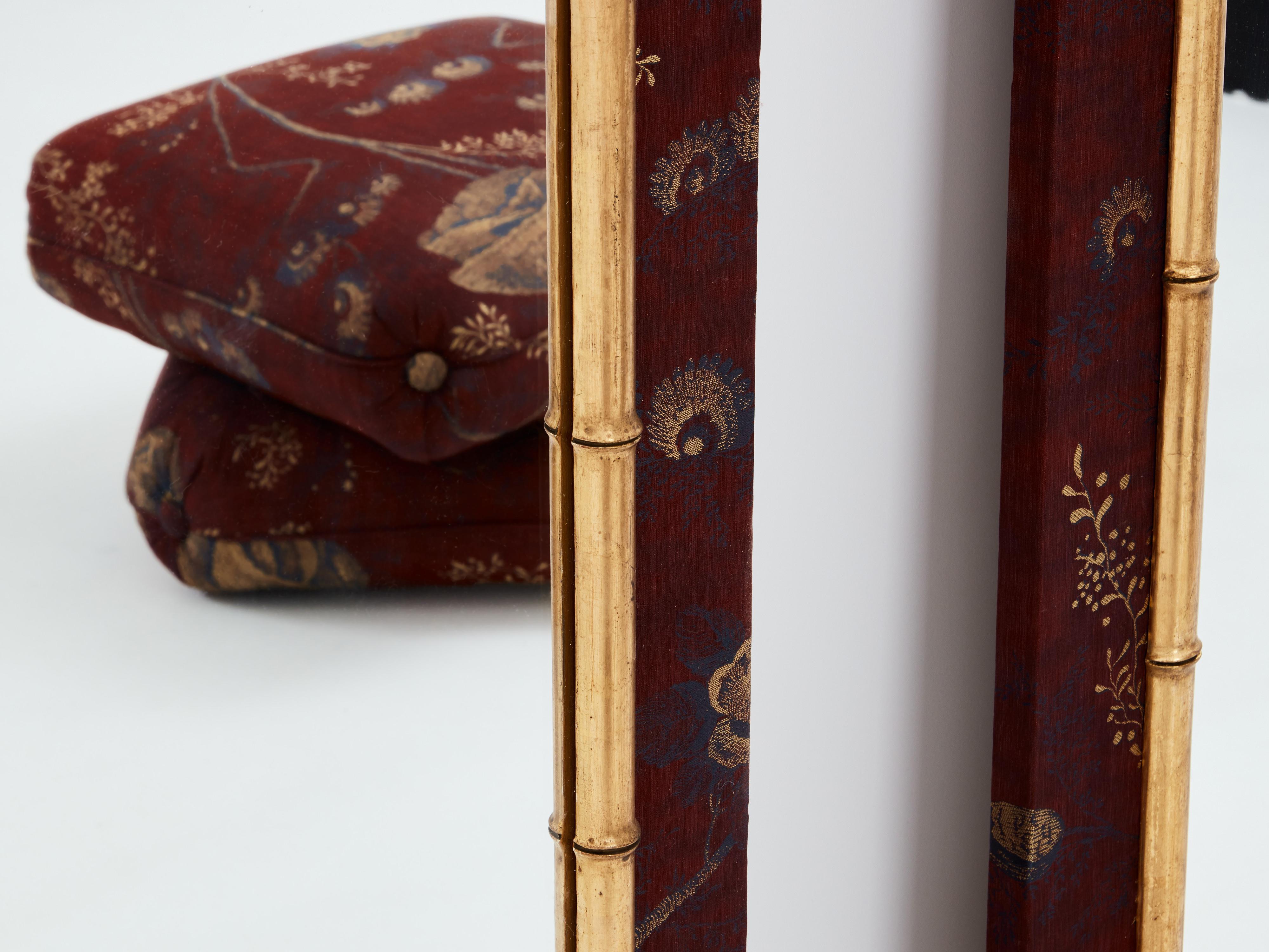 Fin du XIXe siècle Grande paire de miroirs français en faux bambou doré du 19ème siècle  en vente