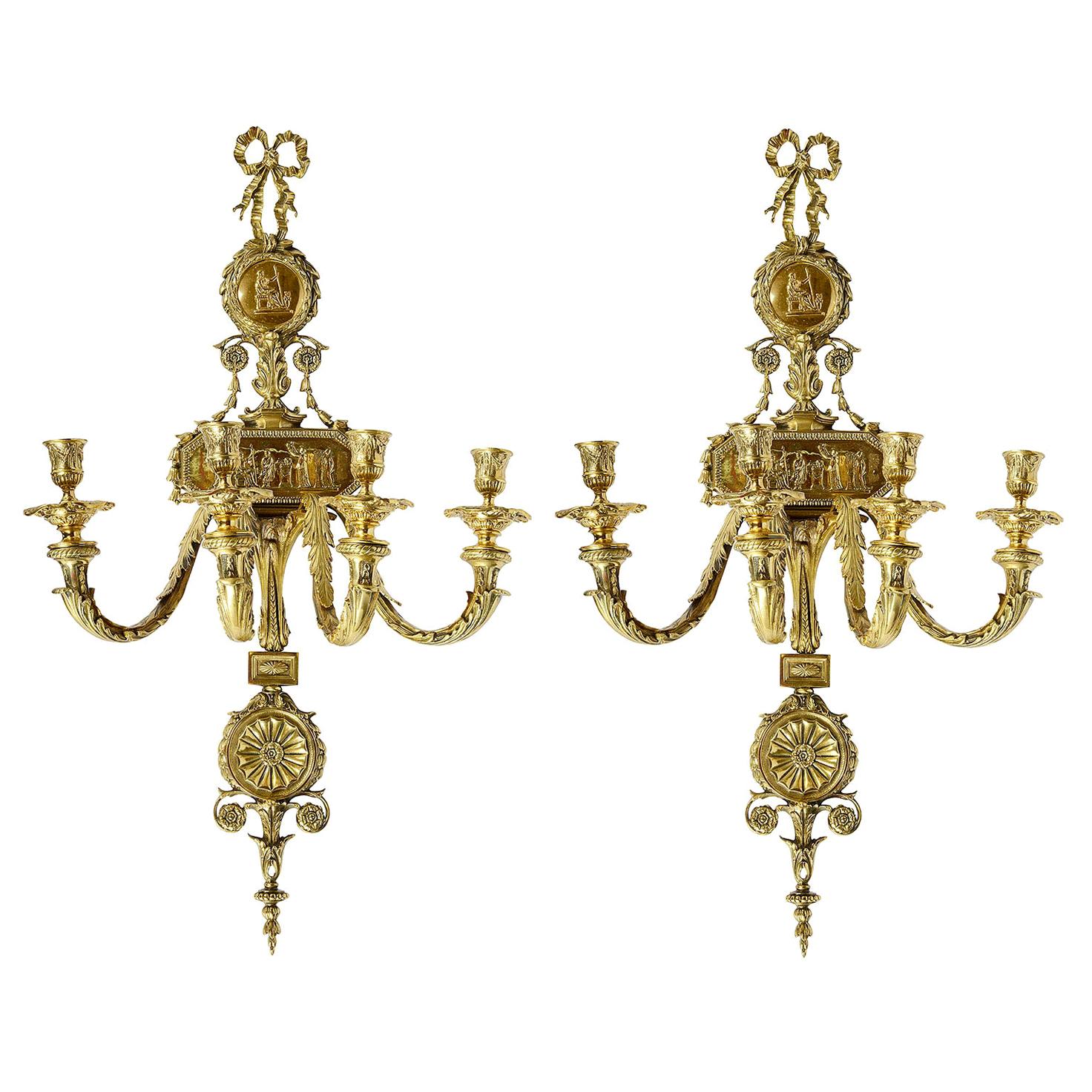 Large Pair of French 19th Century Ormolu Wall Lights For Sale