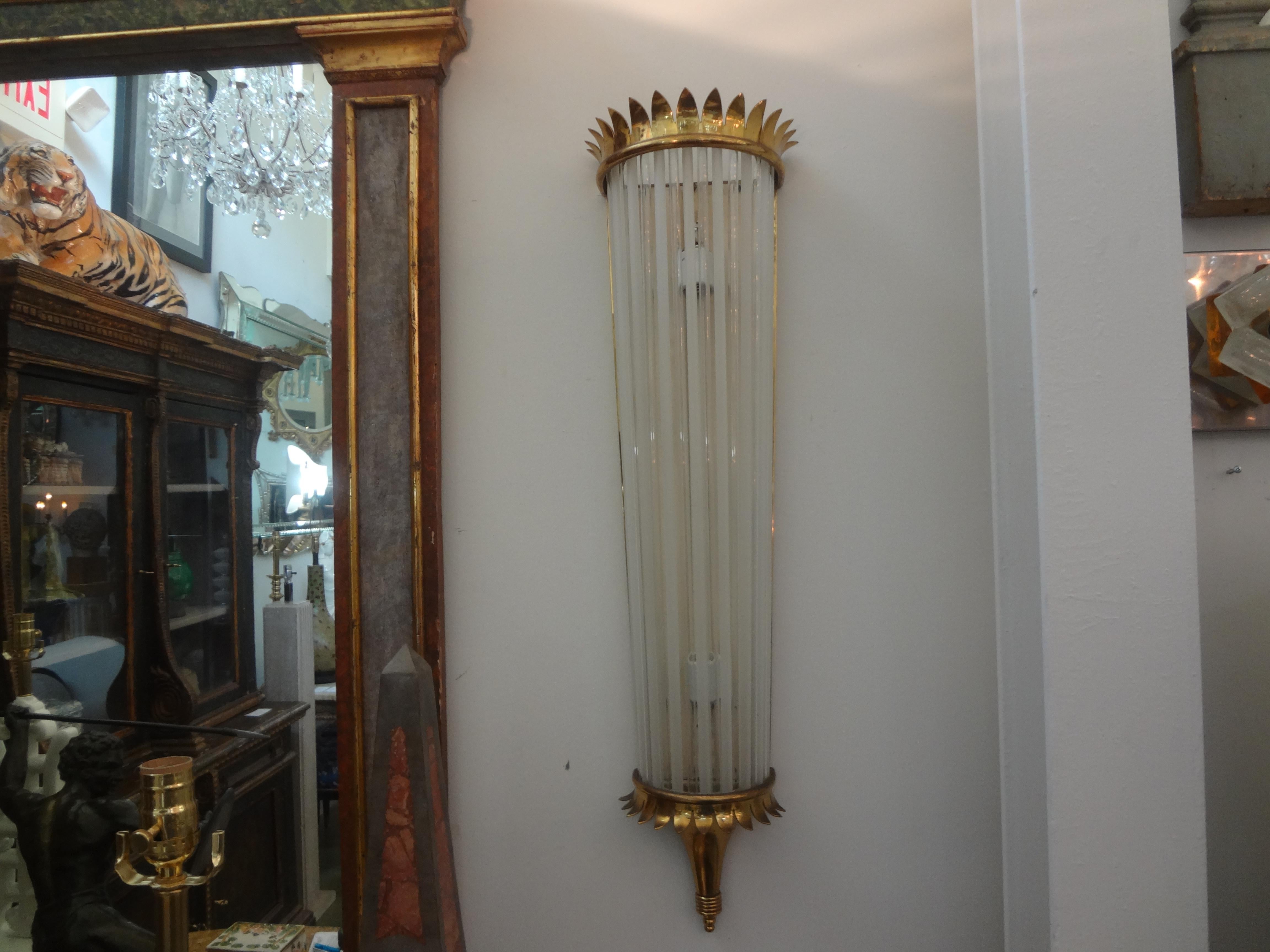 Mid-20th Century Outstanding Large Pair of French Art Deco Brass and Glass Sconces For Sale