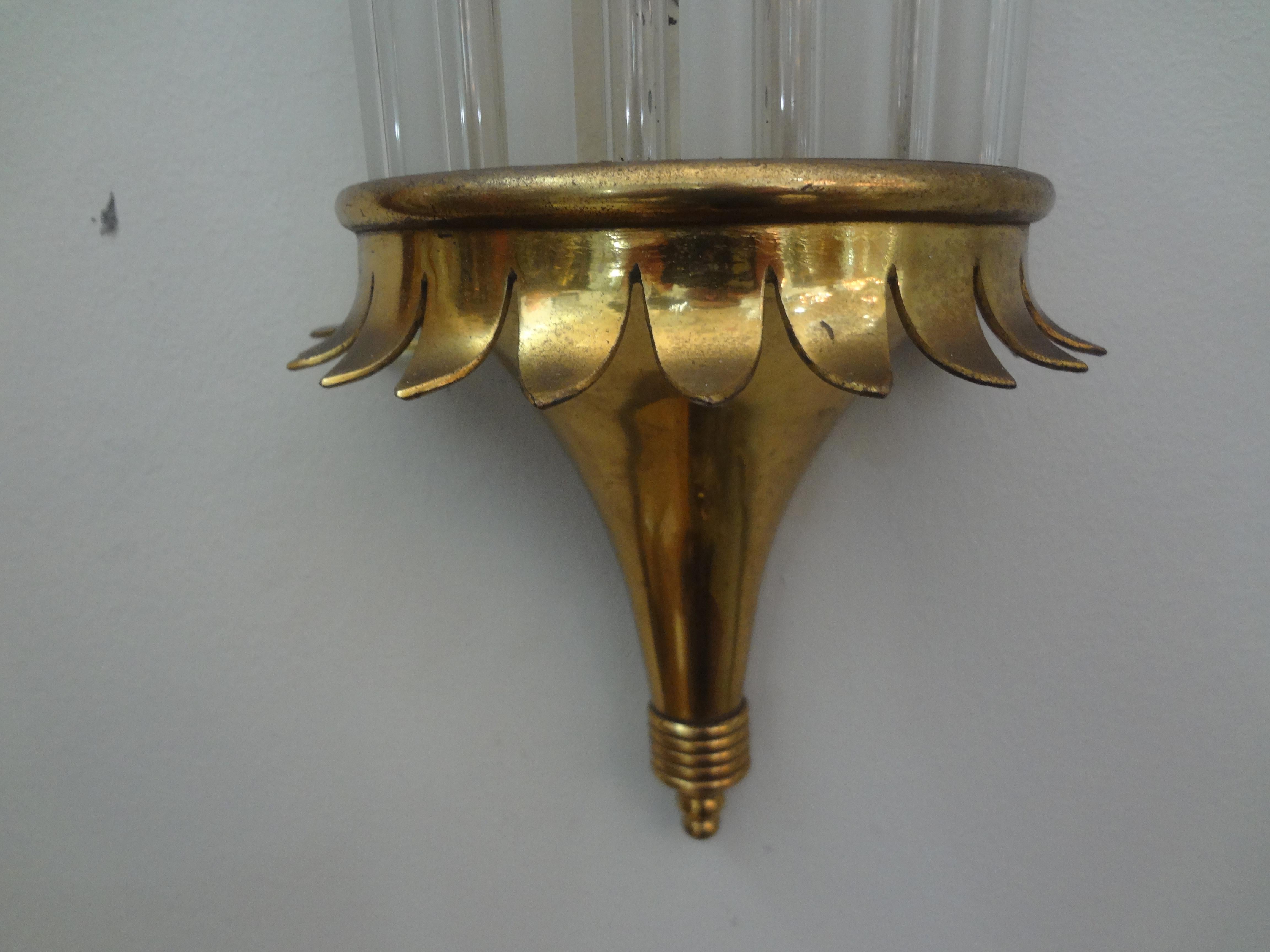 Outstanding Large Pair of French Art Deco Brass and Glass Sconces For Sale 1