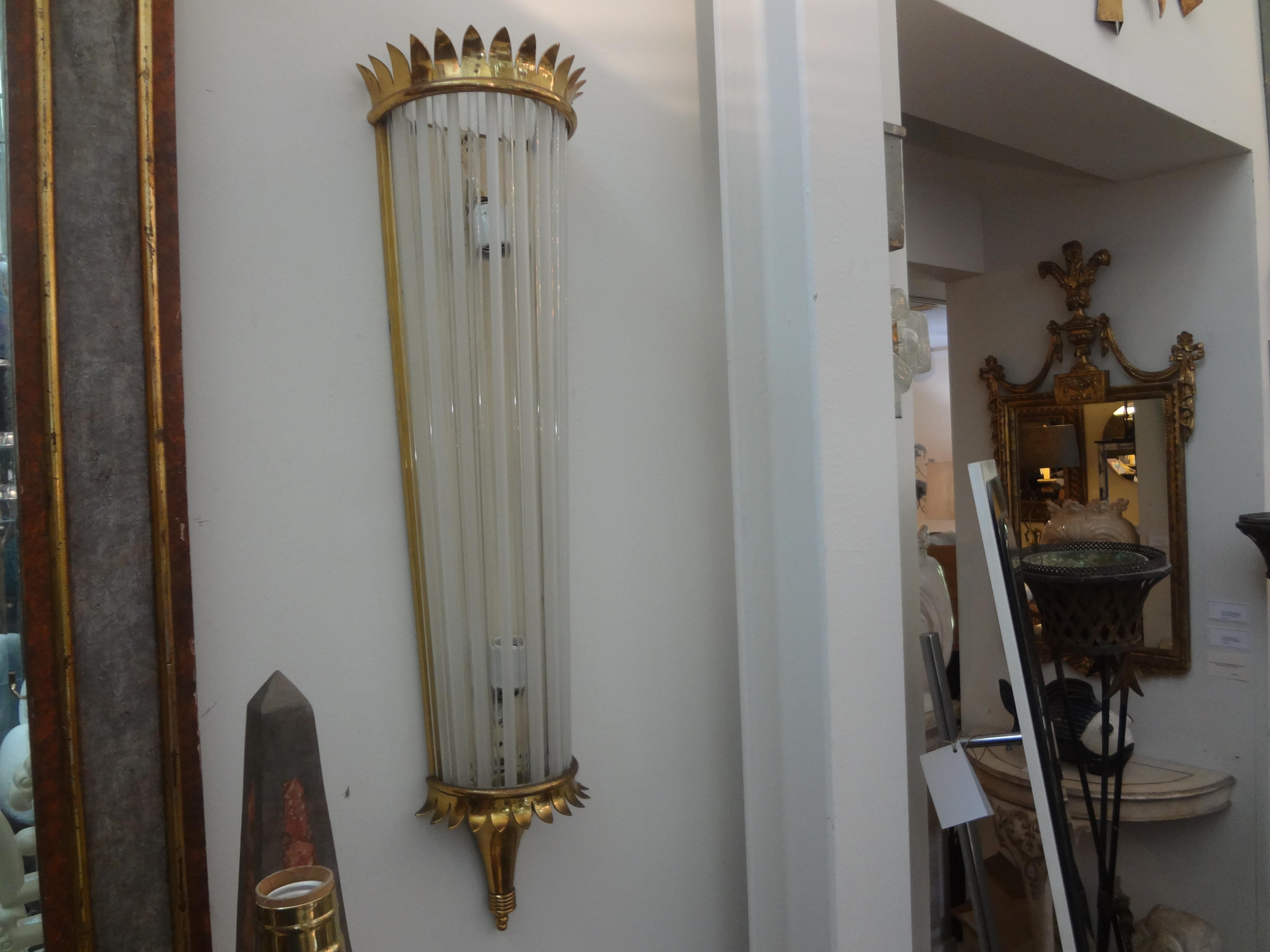 Outstanding Large Pair of French Art Deco Brass and Glass Sconces For Sale 5