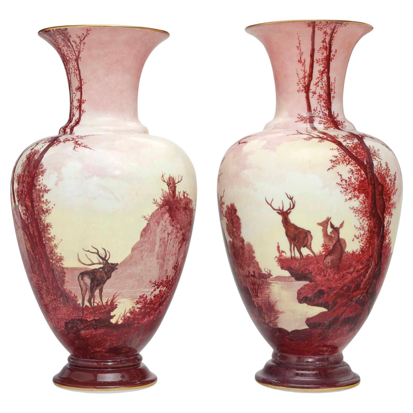 Large Pair of French Baccarat Opaline Glass Vases, Circa 1884