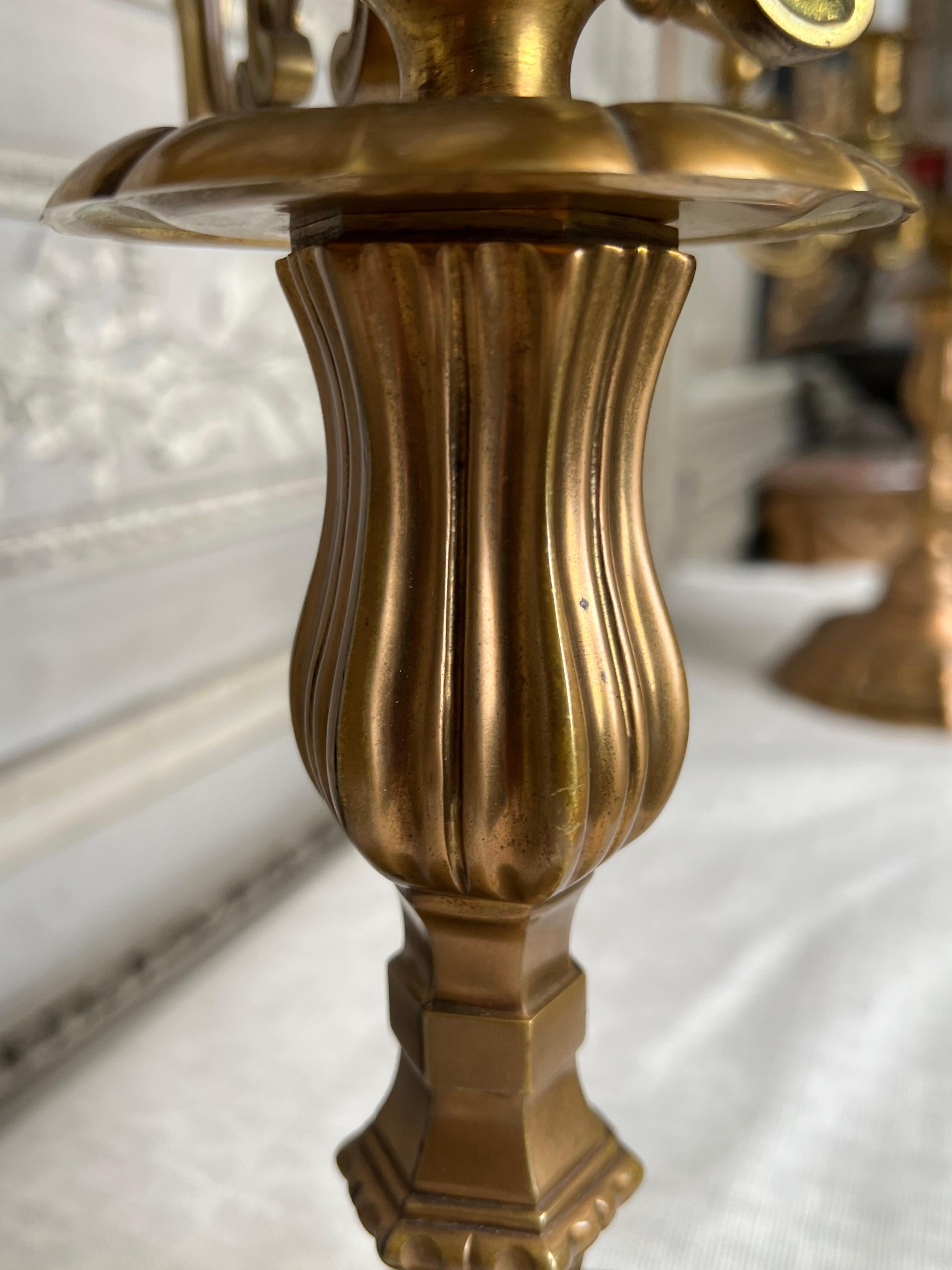 20th Century Large Pair of French Black and Gold Bouillotte Lamp in Brass with Black Shades