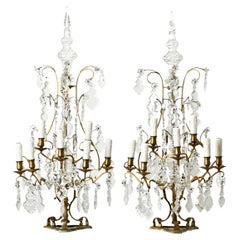 Large Pair of French Brass & Crystal Girandoles